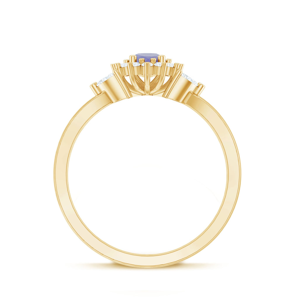 Genuine Tanzanite and Diamond Nature Engagement Ring with Split Shank