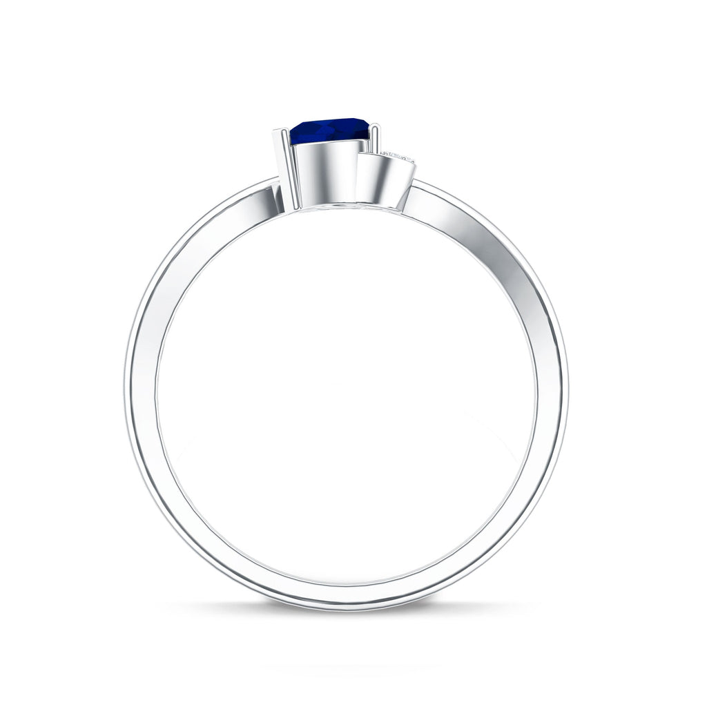 Real Heart Shape Blue Sapphire Diamond Promise Ring for Women