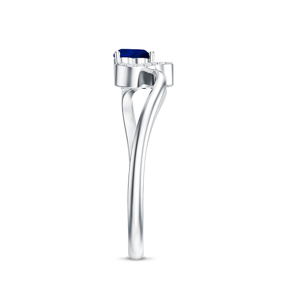 Real Heart Shape Blue Sapphire Diamond Promise Ring for Women