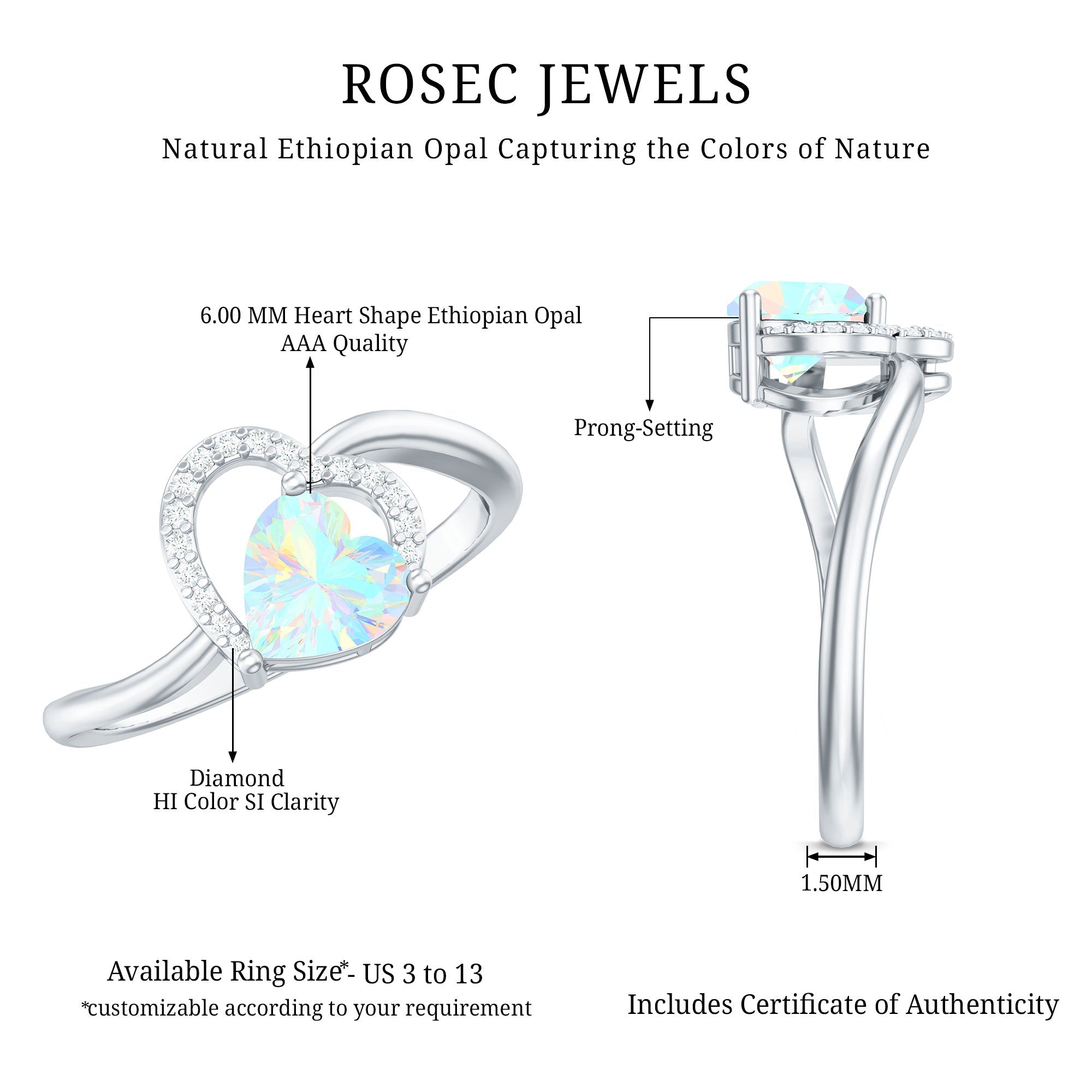 0.7 Carat Ethiopian Opal Heart Promise Ring with Diamond