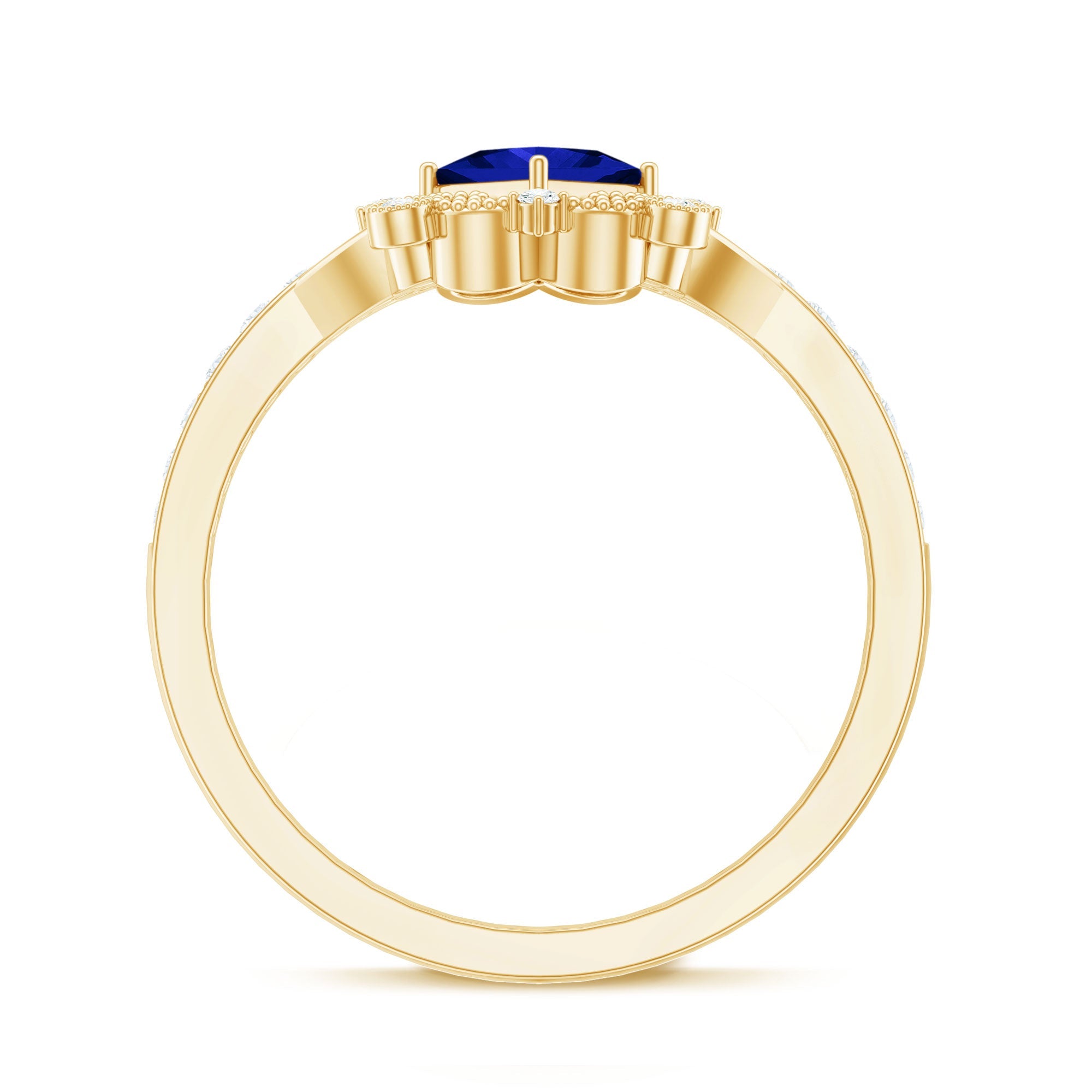Vintage Inspired Lab Grown Blue Sapphire Engagement Ring with Diamond