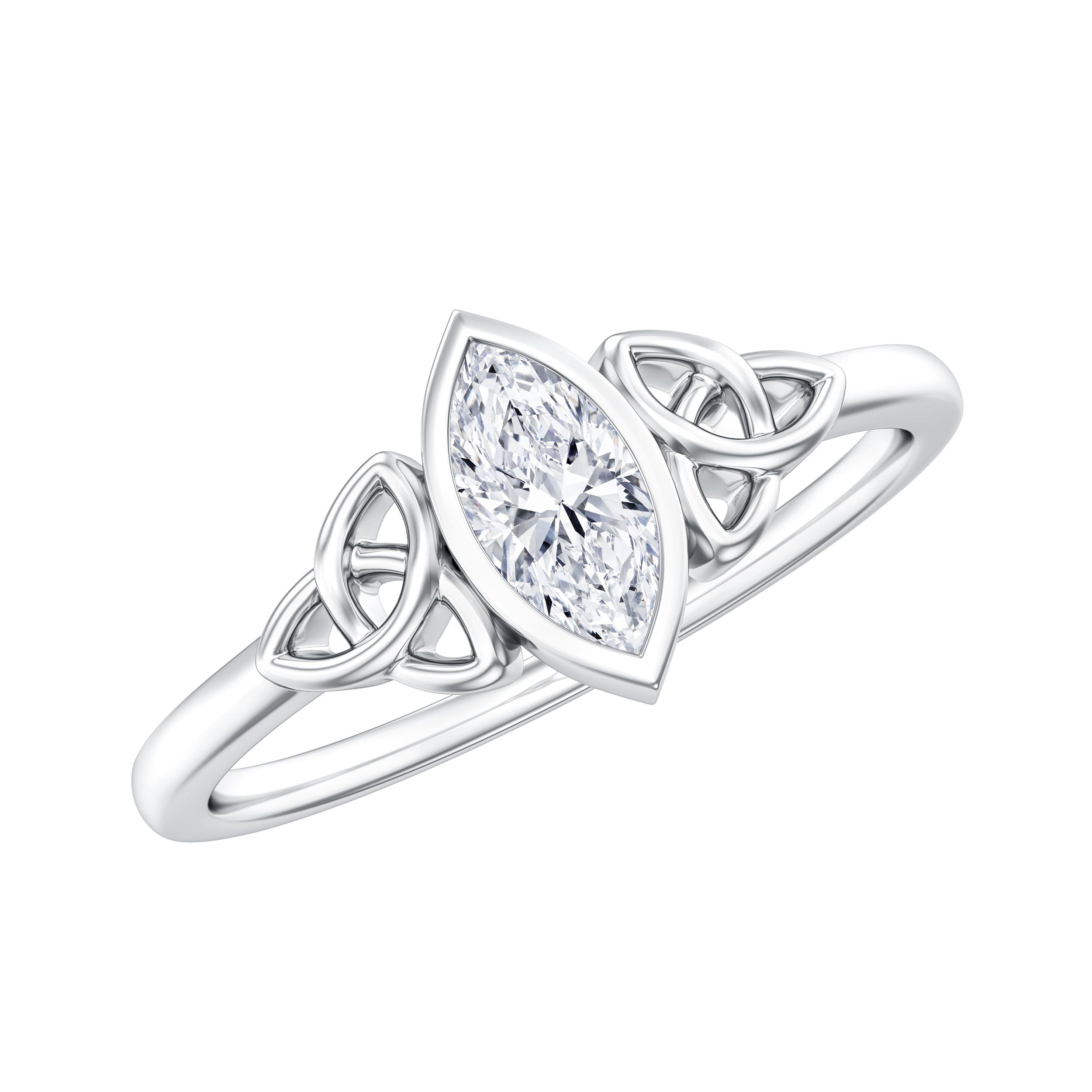 Marquise Cut Moissanite Solitaire Celtic Knot Ring in Bezel Setting