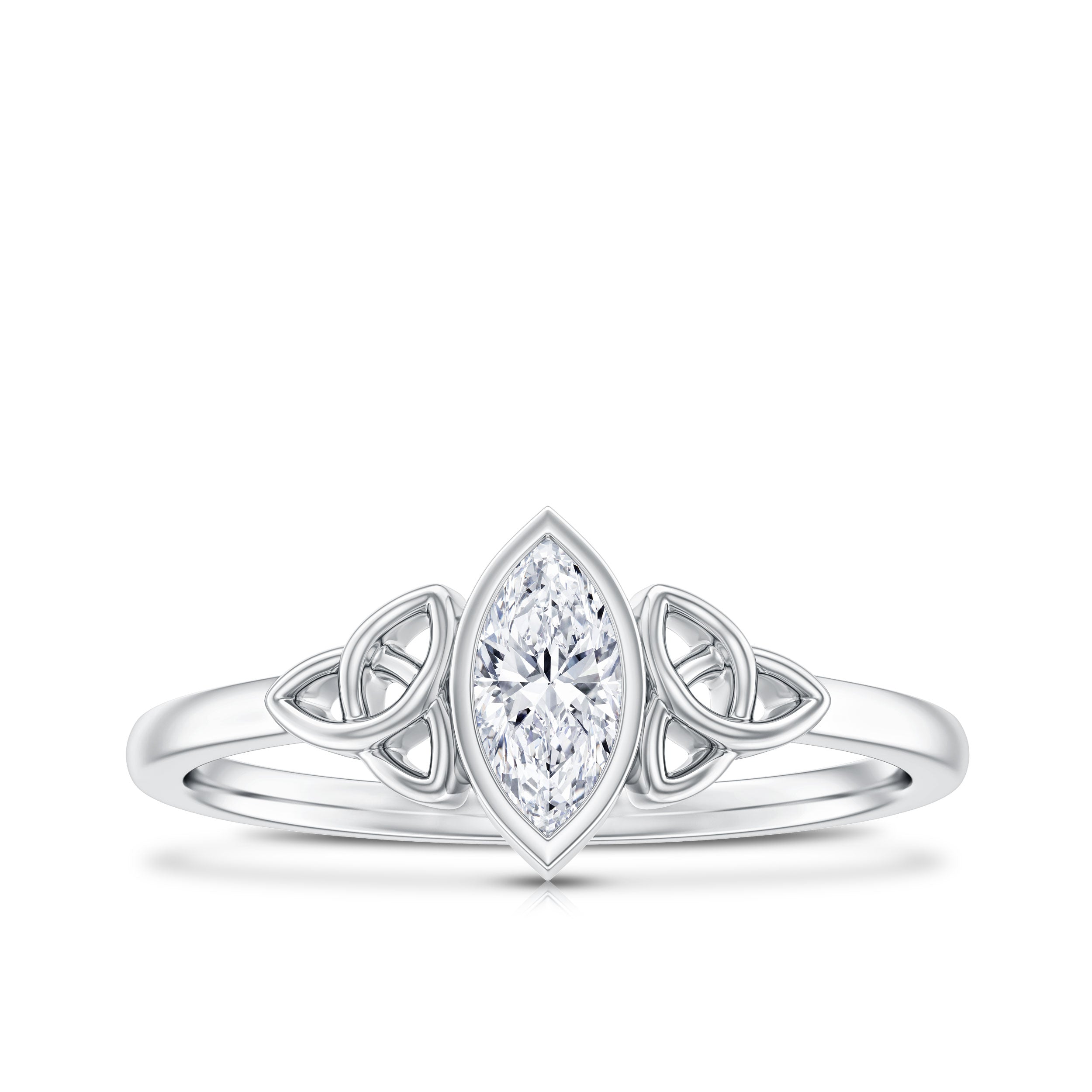 Marquise Cut Moissanite Solitaire Celtic Knot Ring in Bezel Setting
