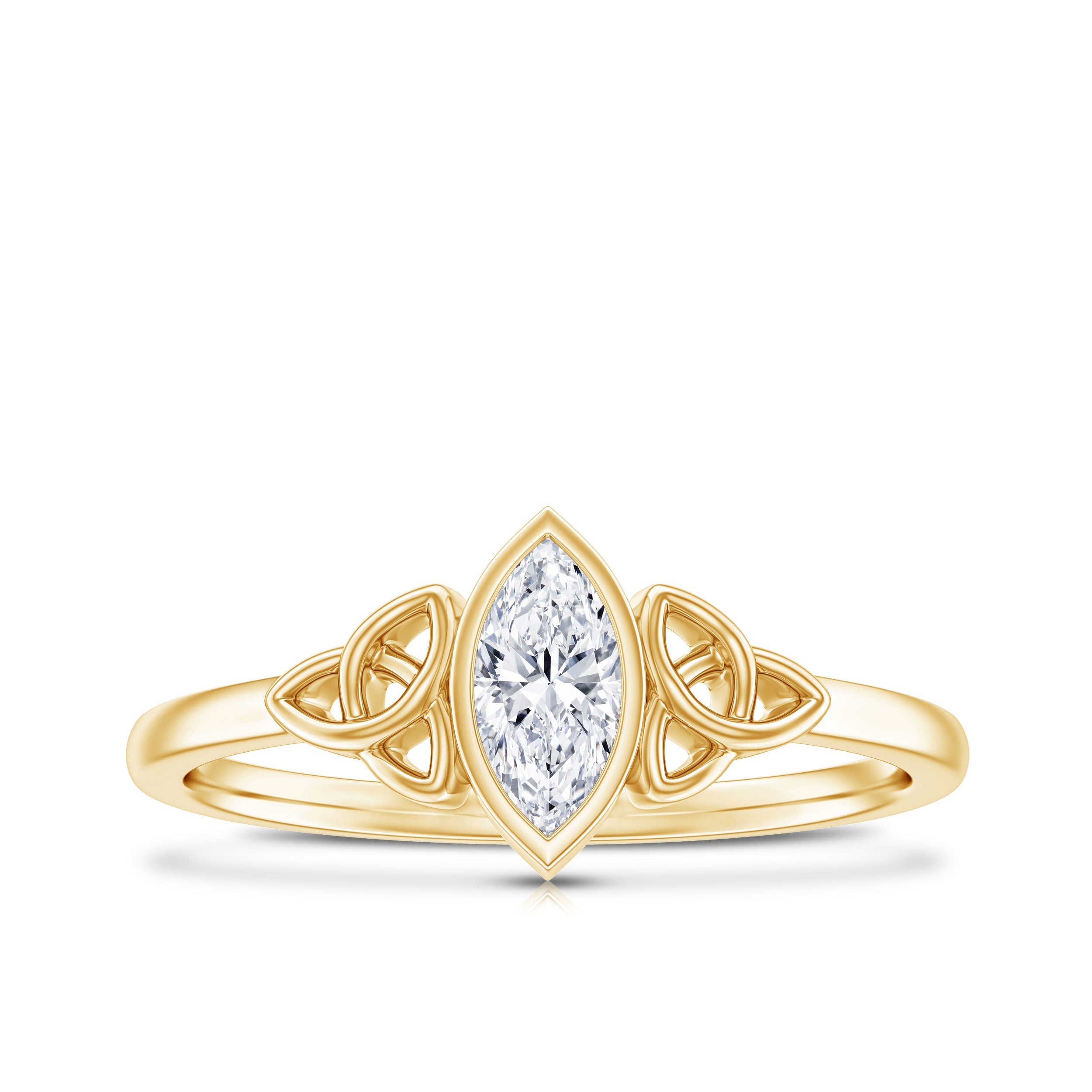 Marquise Cut Moissanite Solitaire Celtic Knot Ring in Bezel Setting