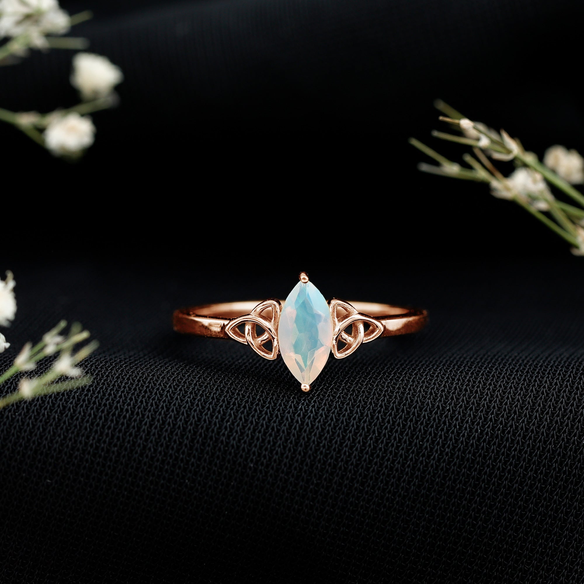 Natural Ethiopian Opal October Birthstone Ring with Celtic Knot
