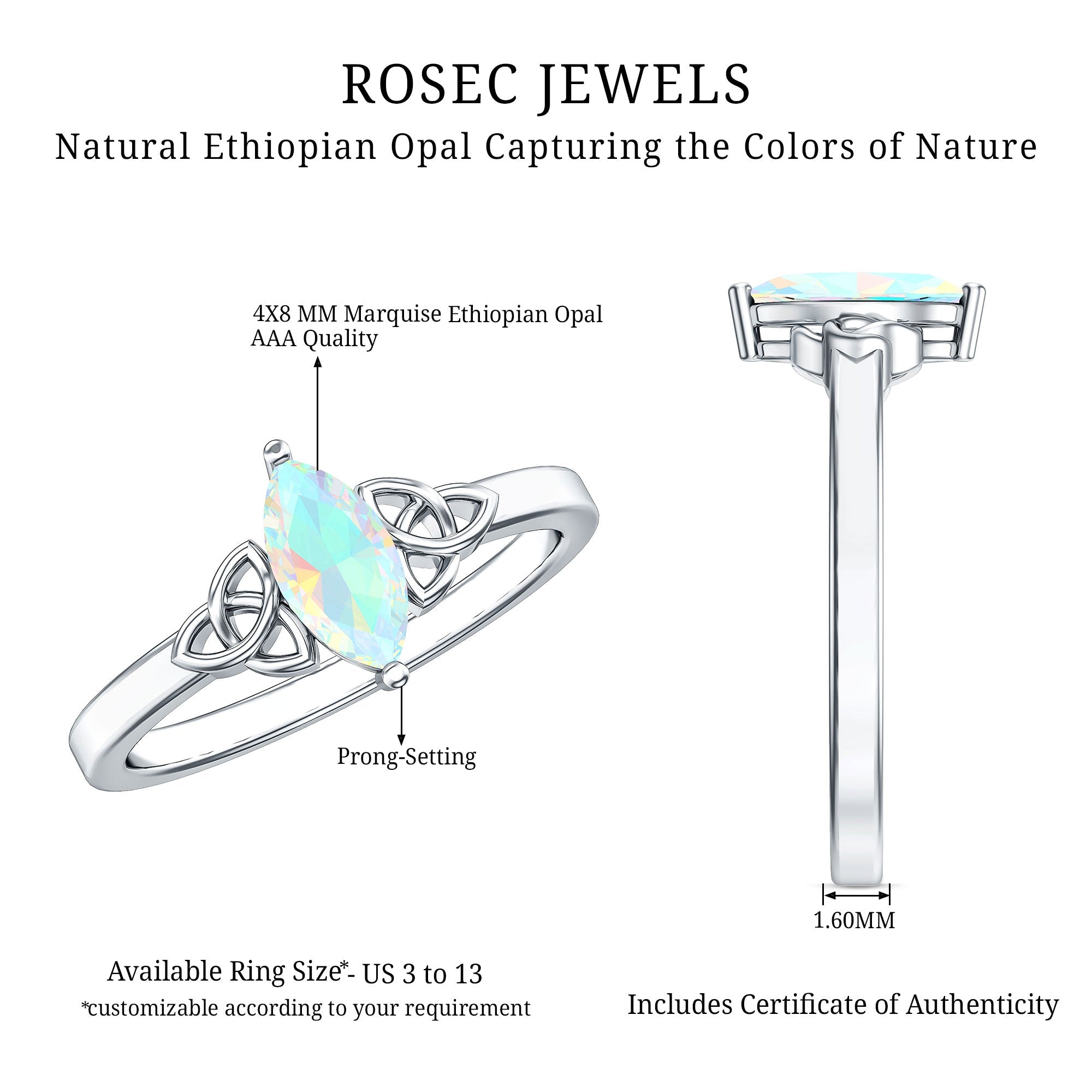 Natural Ethiopian Opal October Birthstone Ring with Celtic Knot