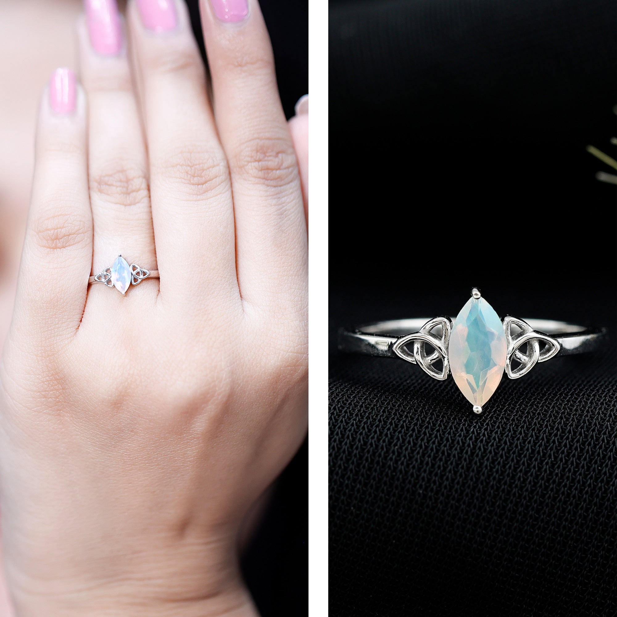 Natural Ethiopian Opal October Birthstone Ring with Celtic Knot