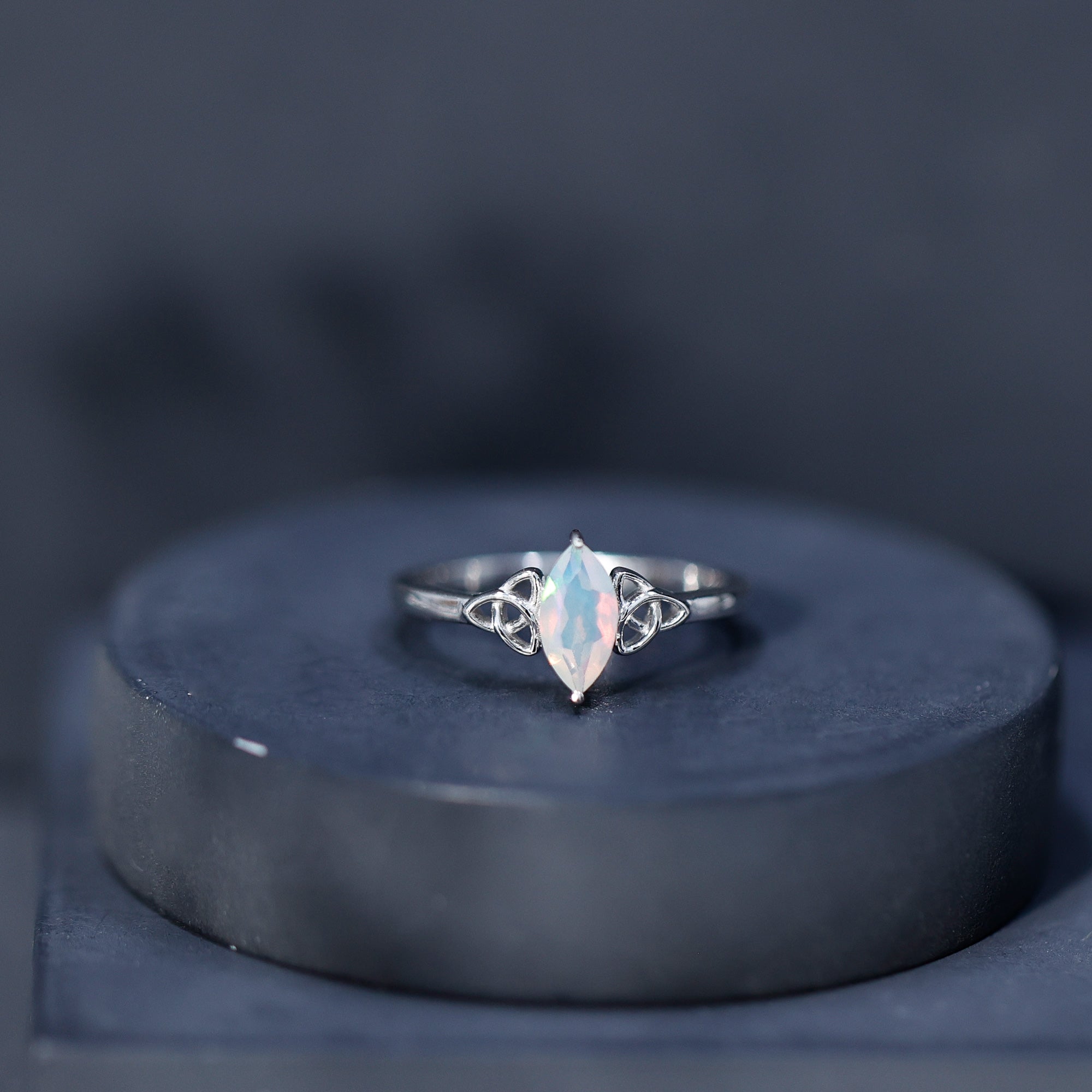 Natural Ethiopian Opal October Birthstone Ring with Celtic Knot