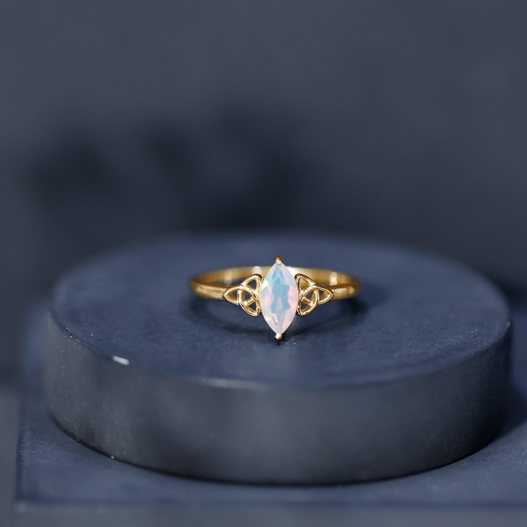 Natural Ethiopian Opal October Birthstone Ring with Celtic Knot