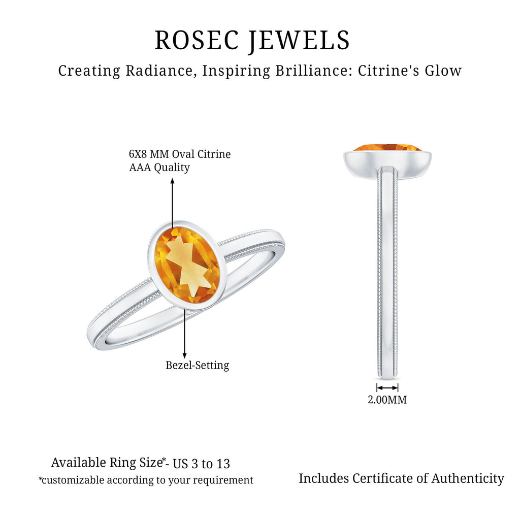 Natural 1 Carat Citrine Oval Engagement Ring in Bezel Setting