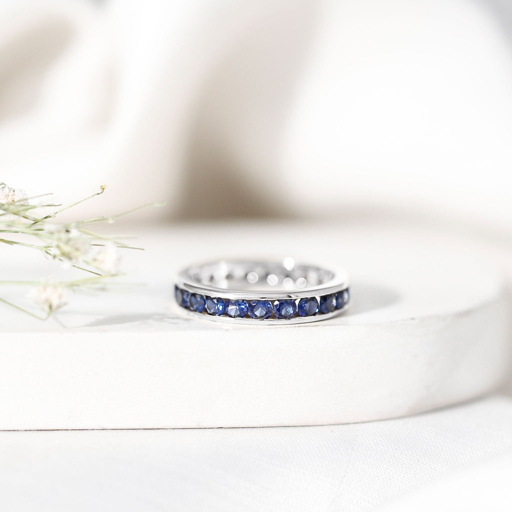 Certified Lab Grown Blue Sapphire Eternity Band Ring in Channel Set