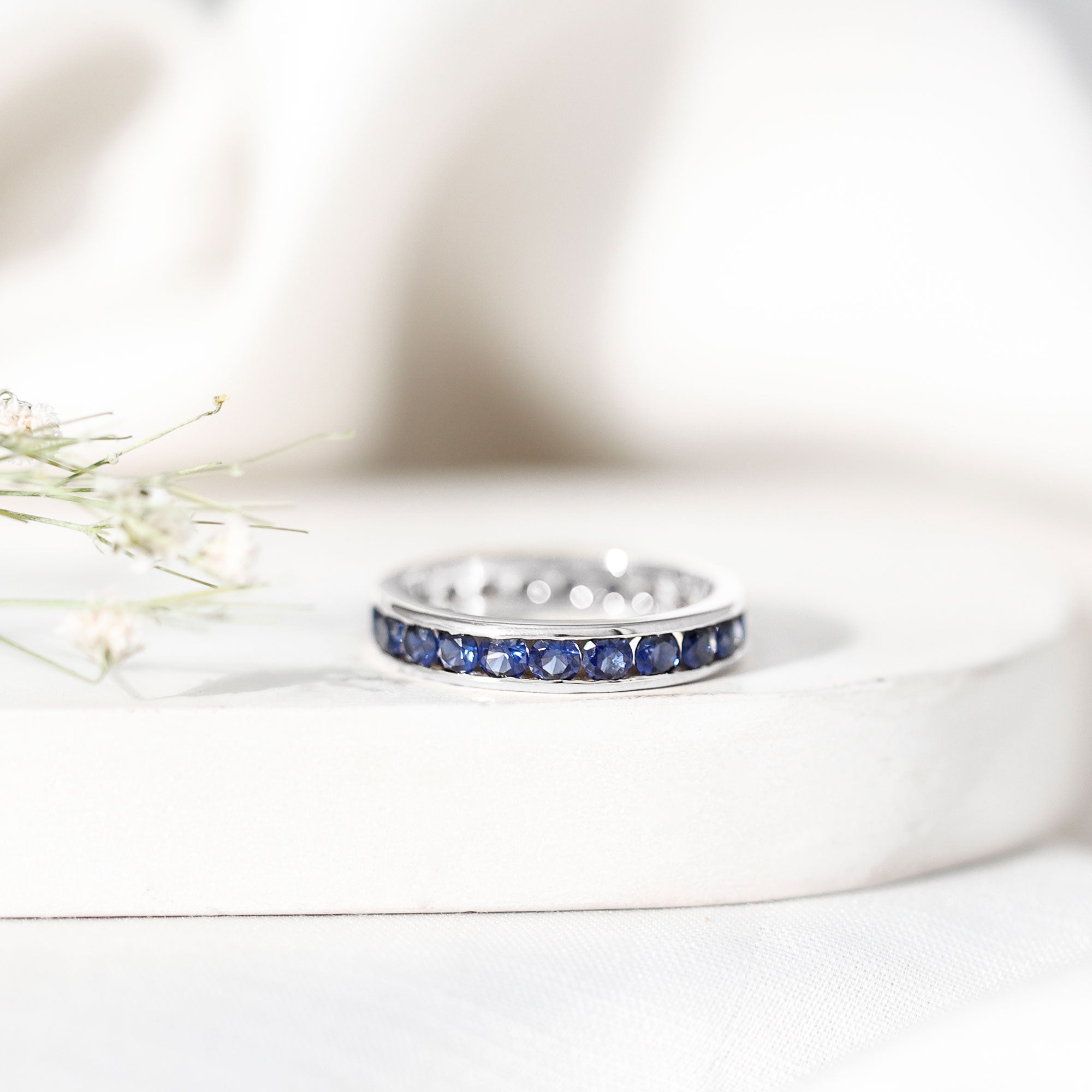 Certified Lab Grown Blue Sapphire Eternity Band Ring in Channel Set