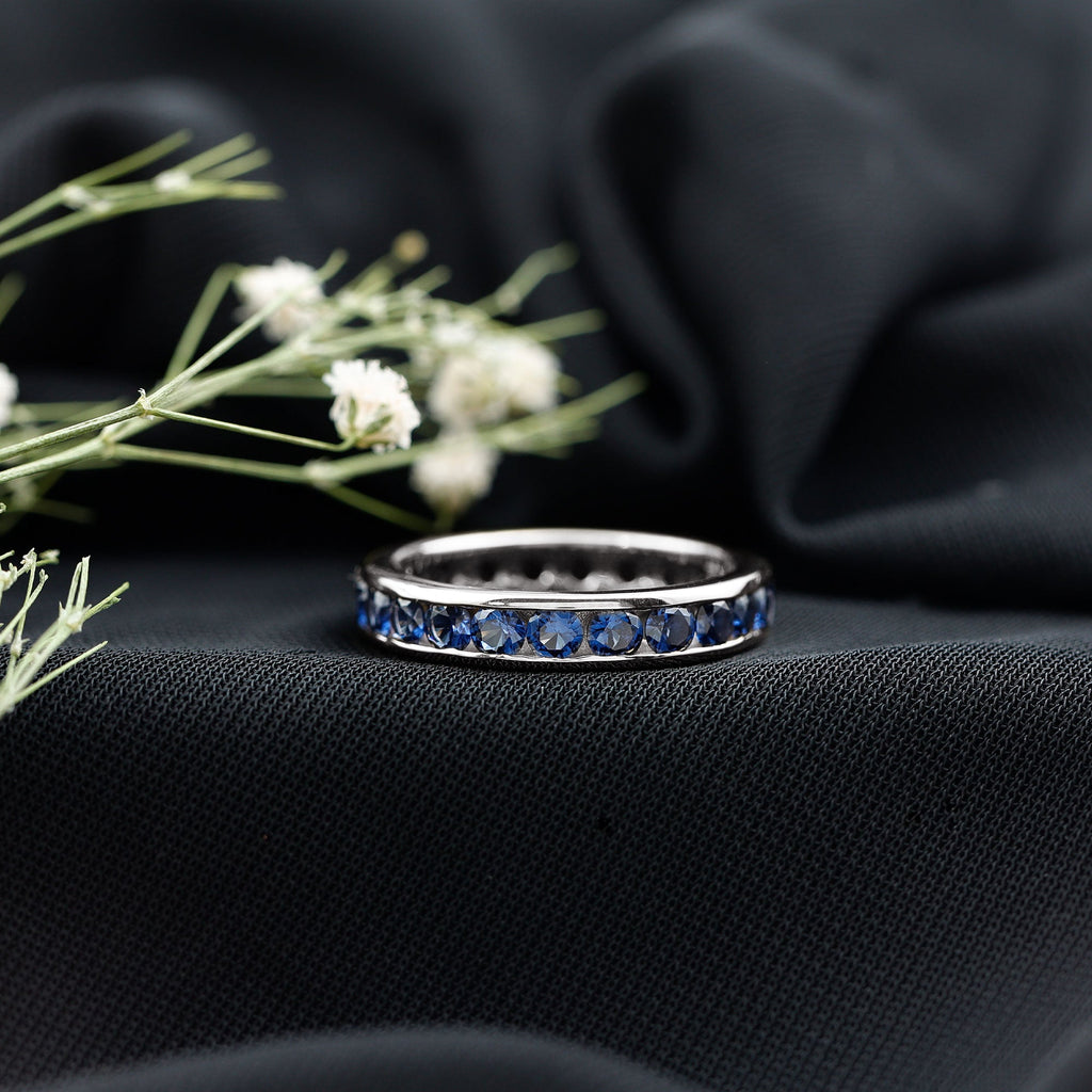 Certified Lab Grown Blue Sapphire Eternity Band Ring in Channel Set
