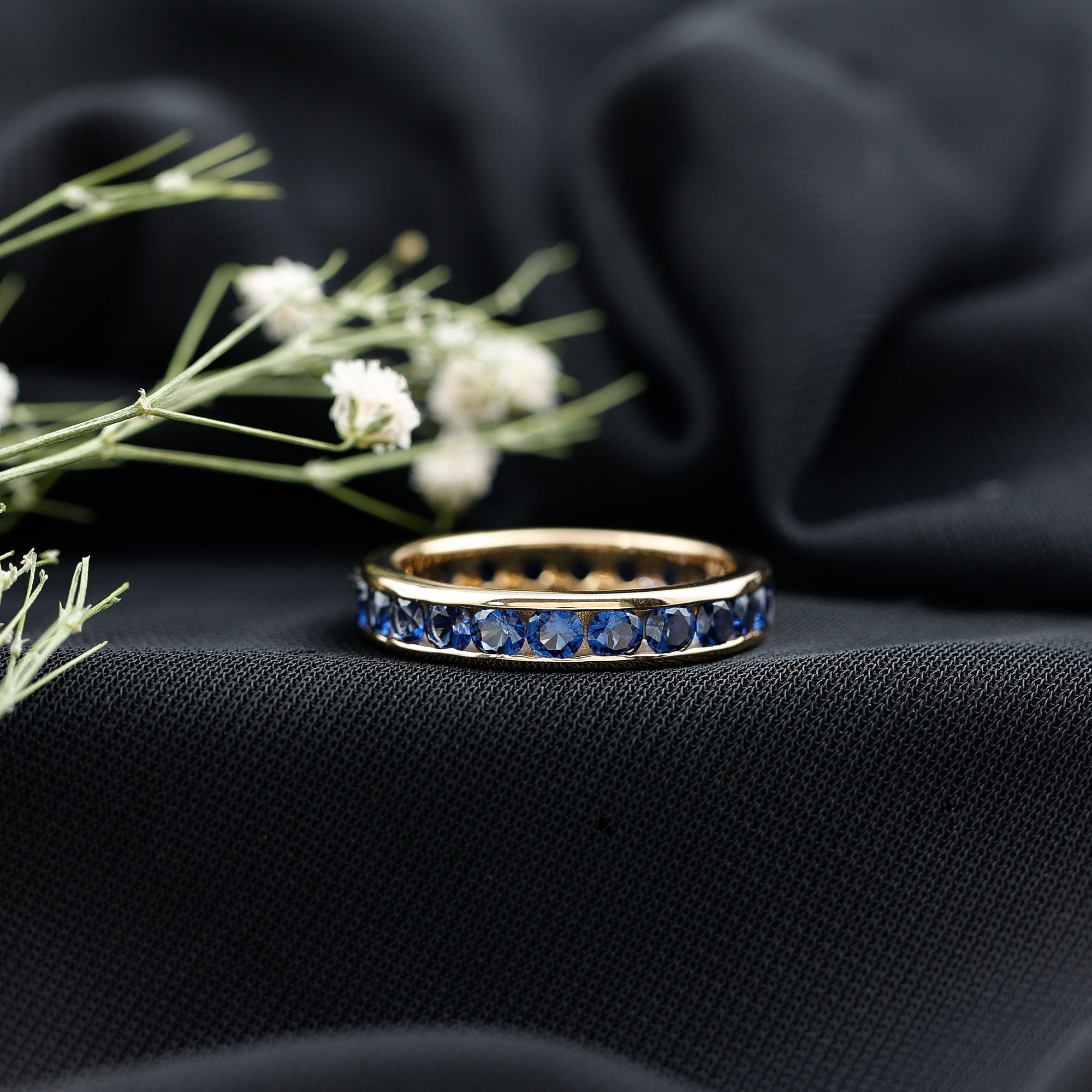 Certified Lab Grown Blue Sapphire Eternity Band Ring in Channel Set