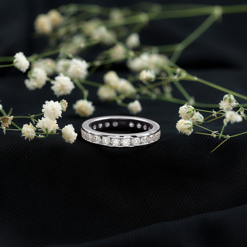 Certified Moissanite Channel Set Eternity Ring for Anniversary