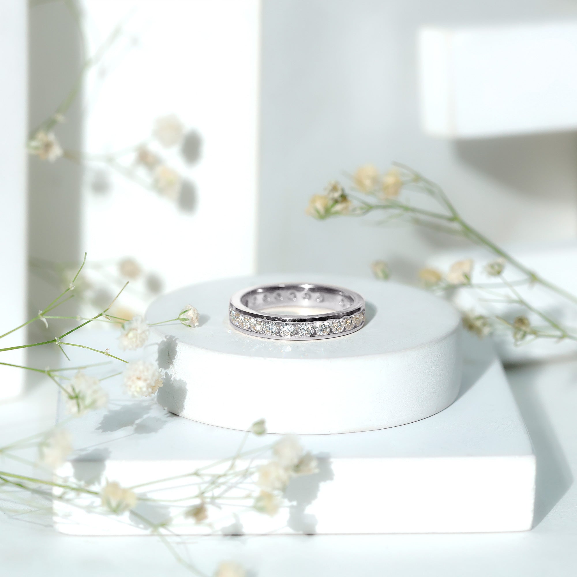 Certified Moissanite Channel Set Eternity Ring for Anniversary