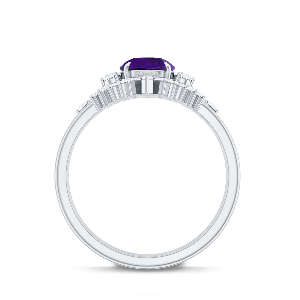 Natural 1.2 Carat Amethyst Diamond 3 Piece Bridal Ring Set