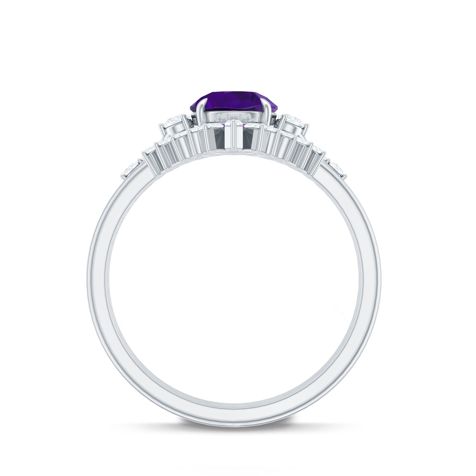 Natural 1.2 Carat Amethyst Diamond 3 Piece Bridal Ring Set