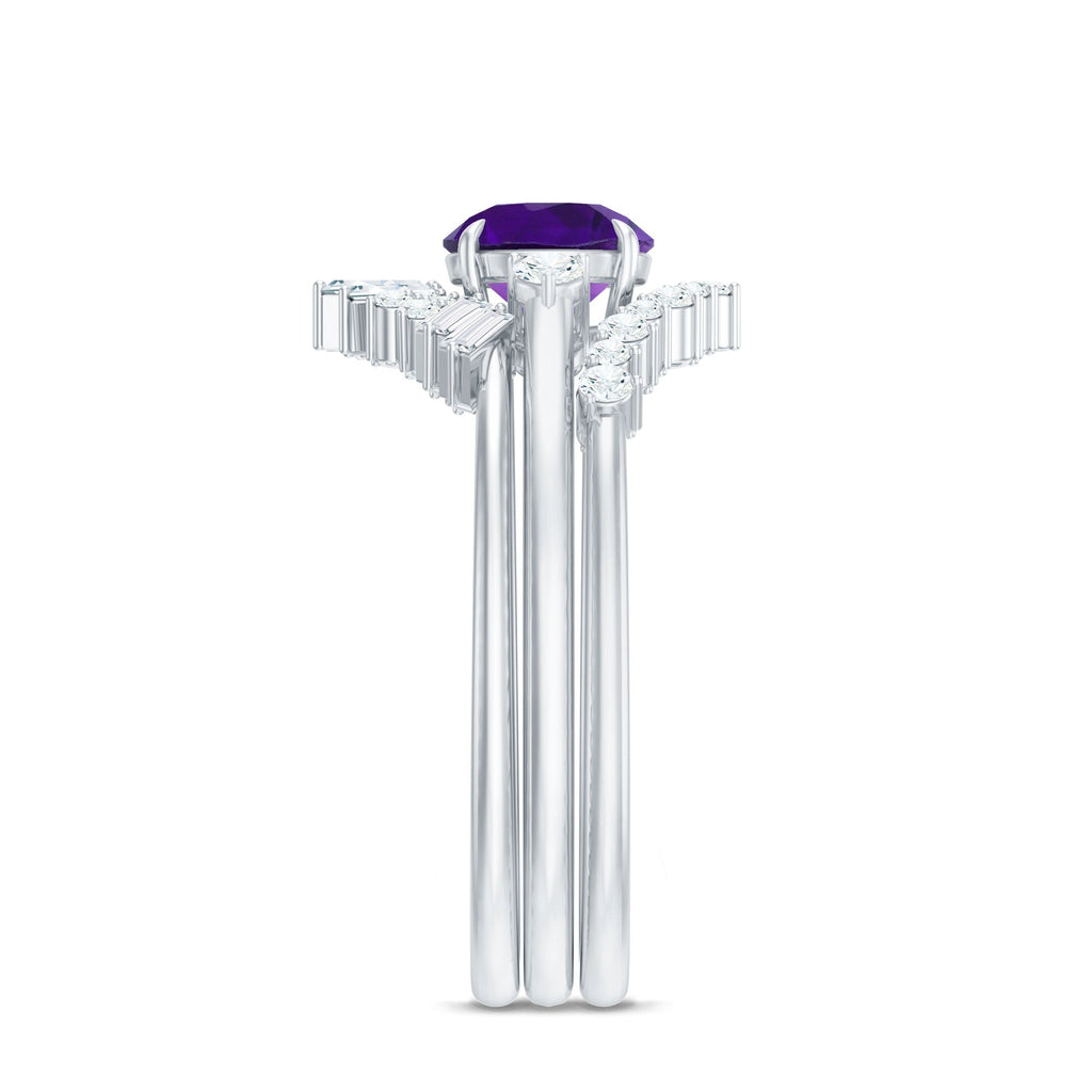 Natural 1.2 Carat Amethyst Diamond 3 Piece Bridal Ring Set