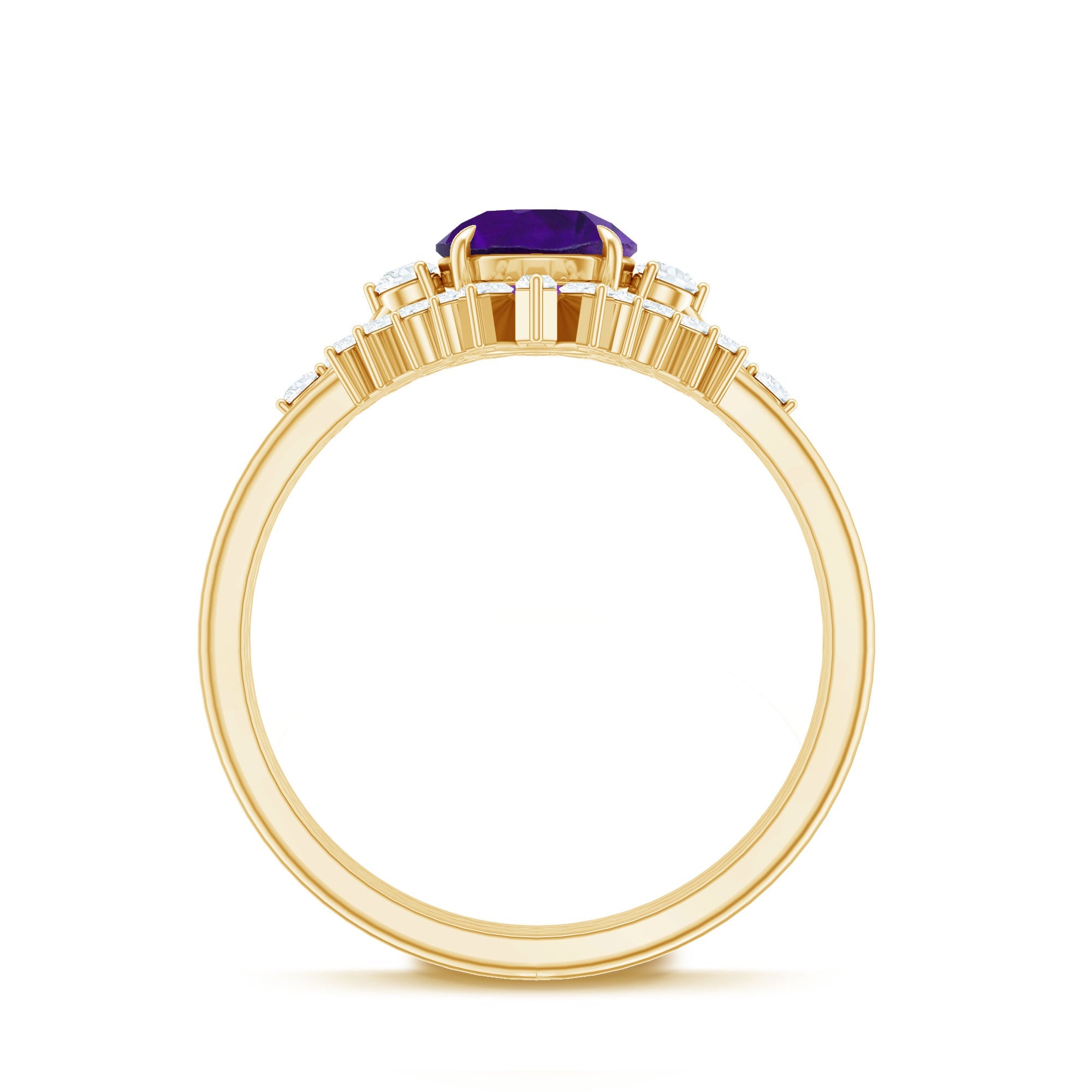Natural 1.2 Carat Amethyst Diamond 3 Piece Bridal Ring Set