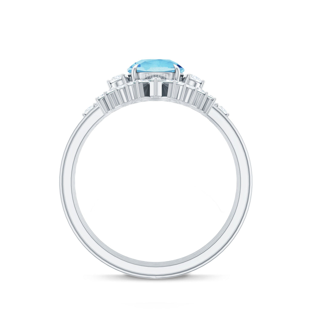 Real Aquamarine Designer Trio Wedding Ring Set with Diamond
