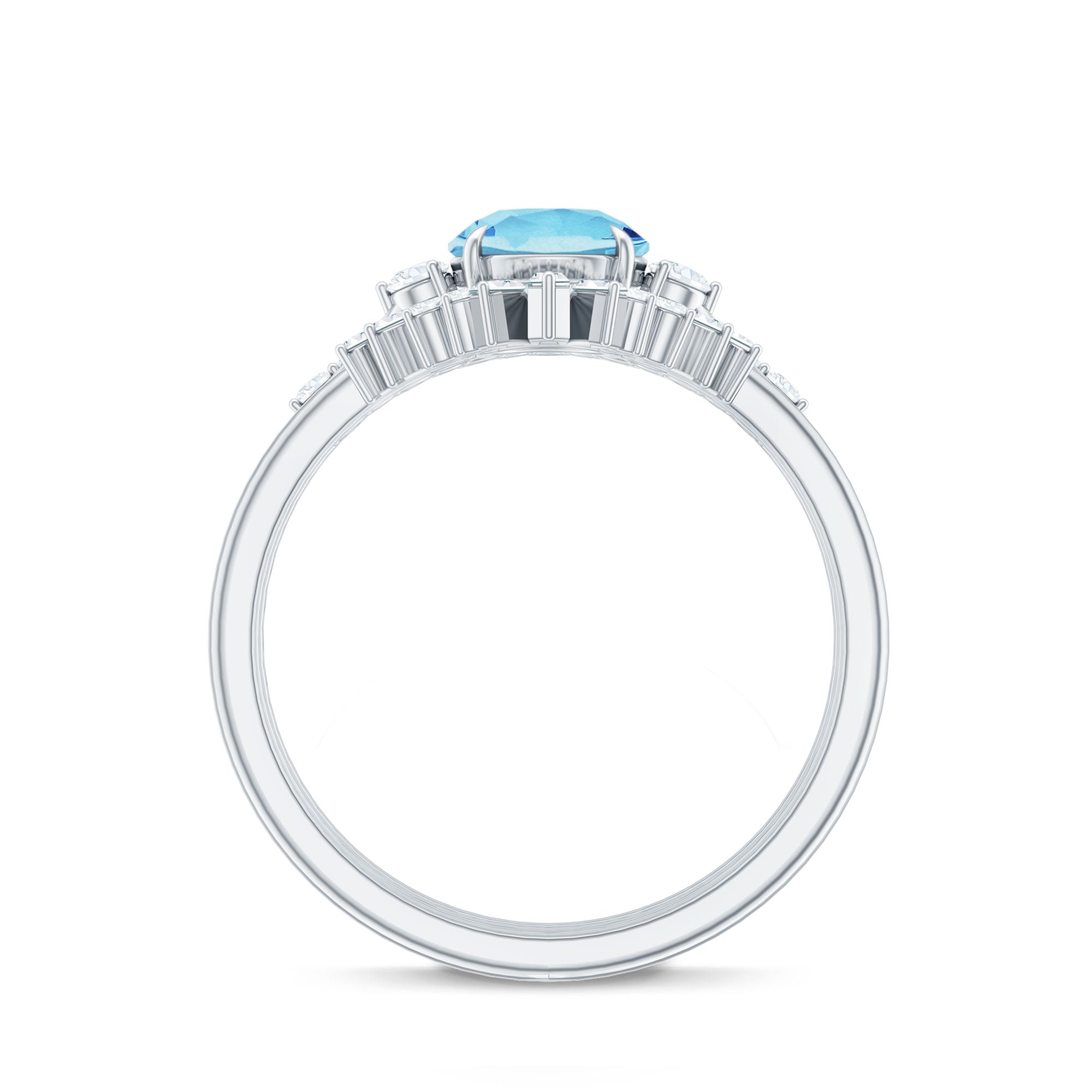 Real Aquamarine Designer Trio Wedding Ring Set with Diamond