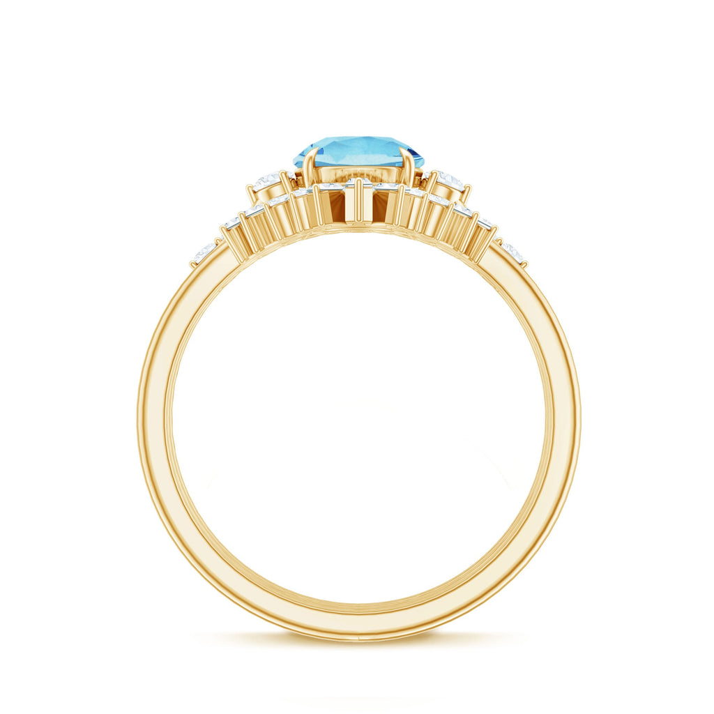 Real Aquamarine Designer Trio Wedding Ring Set with Diamond
