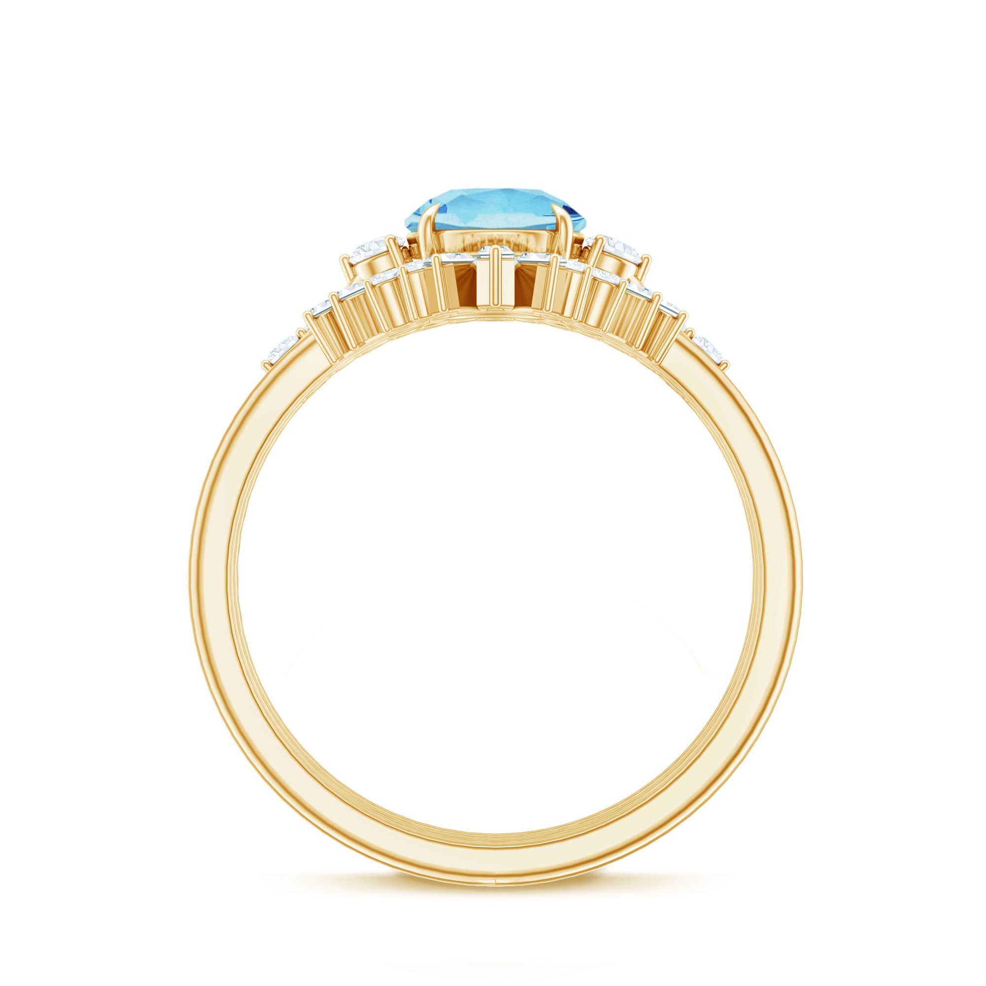 Real Aquamarine Designer Trio Wedding Ring Set with Diamond