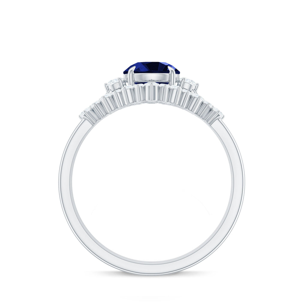 Certified 1 Carat Lab Grown Blue Sapphire 3 Piece Bridal Ring Set with Diamond