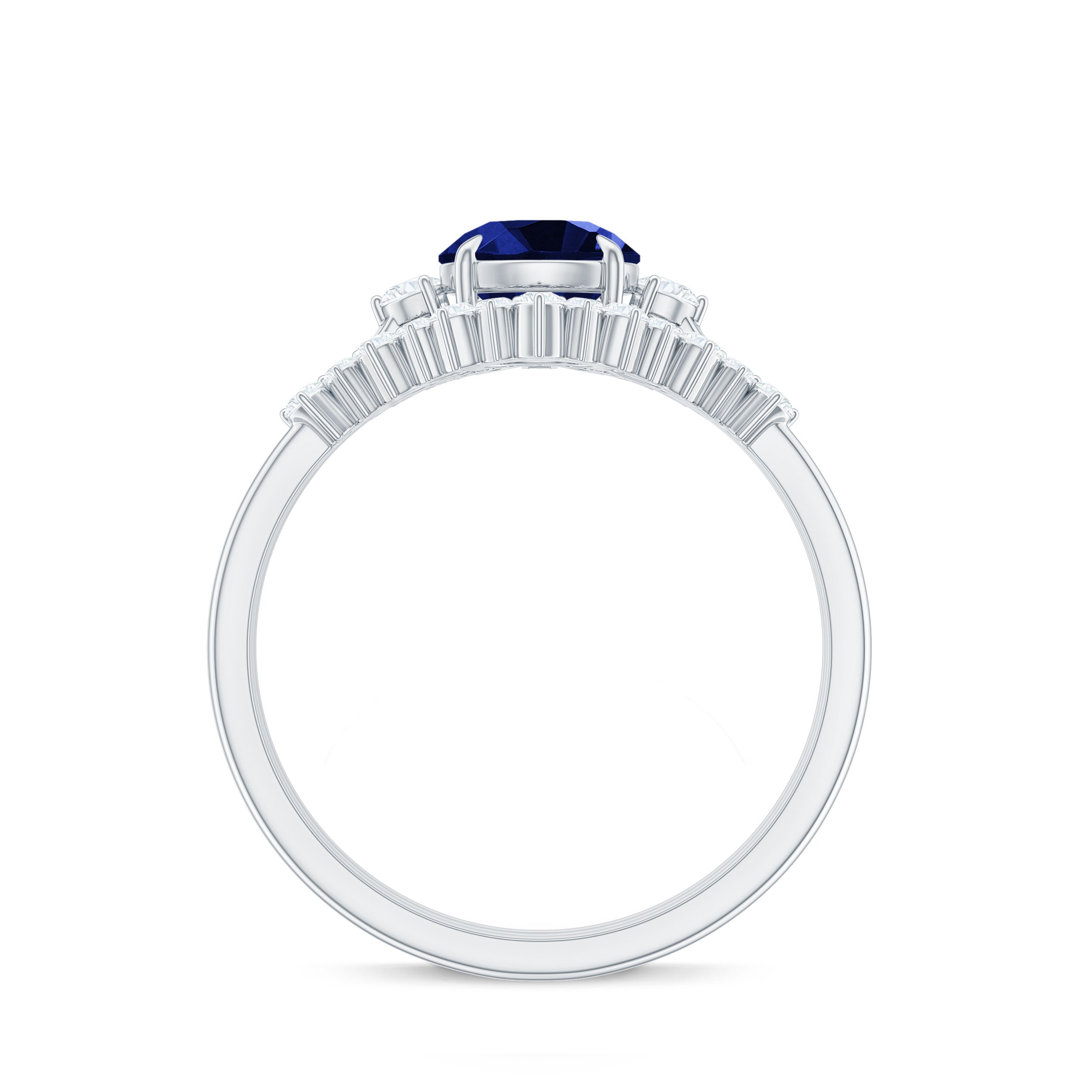 Certified 1 Carat Lab Grown Blue Sapphire 3 Piece Bridal Ring Set with Diamond