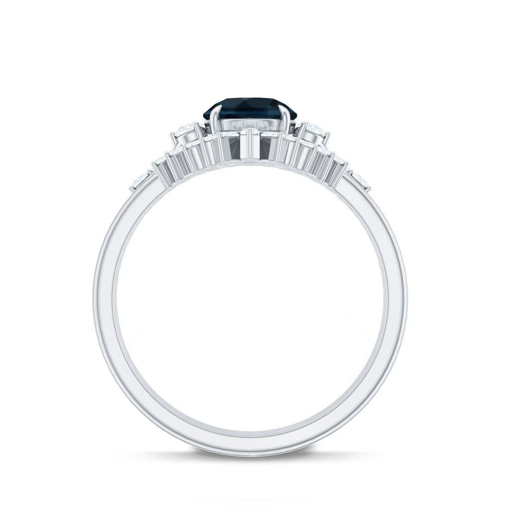 Vintage Inspired London Blue Topaz and Diamond Trio Wedding Ring Set