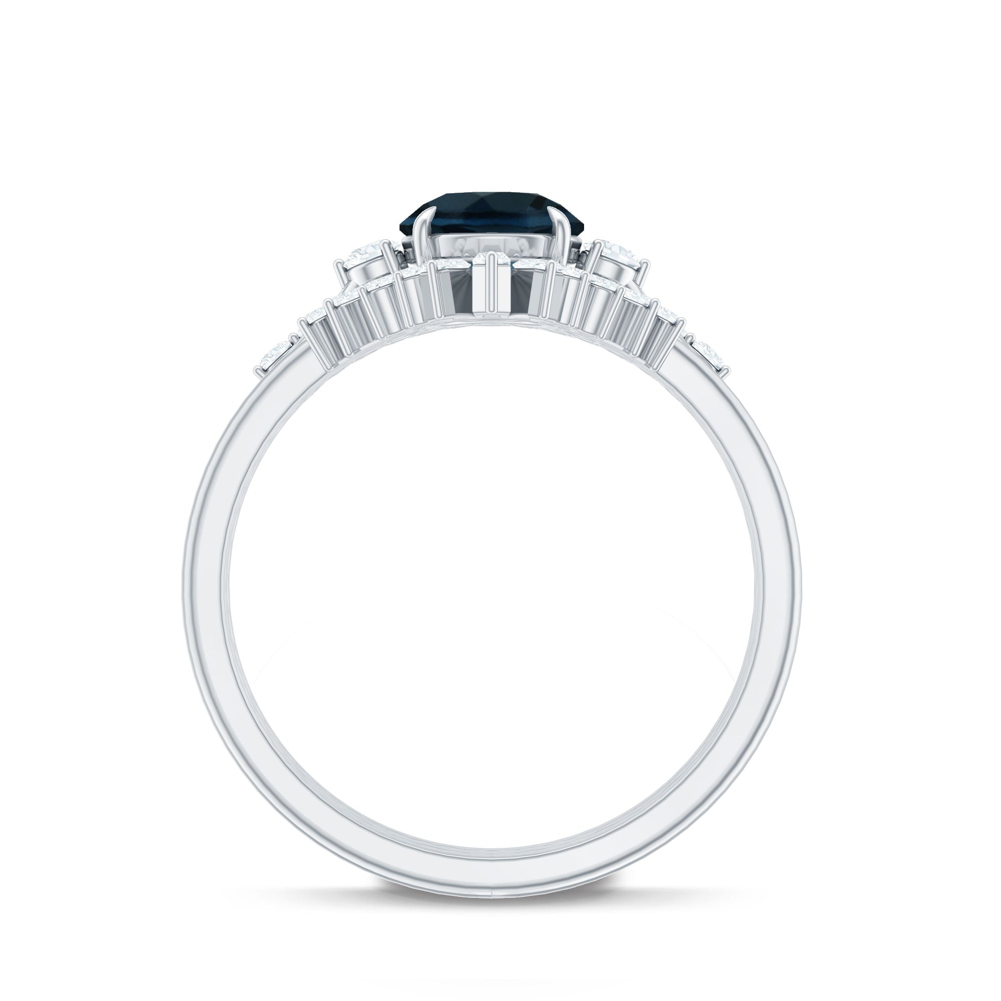 Vintage Inspired London Blue Topaz and Diamond Trio Wedding Ring Set