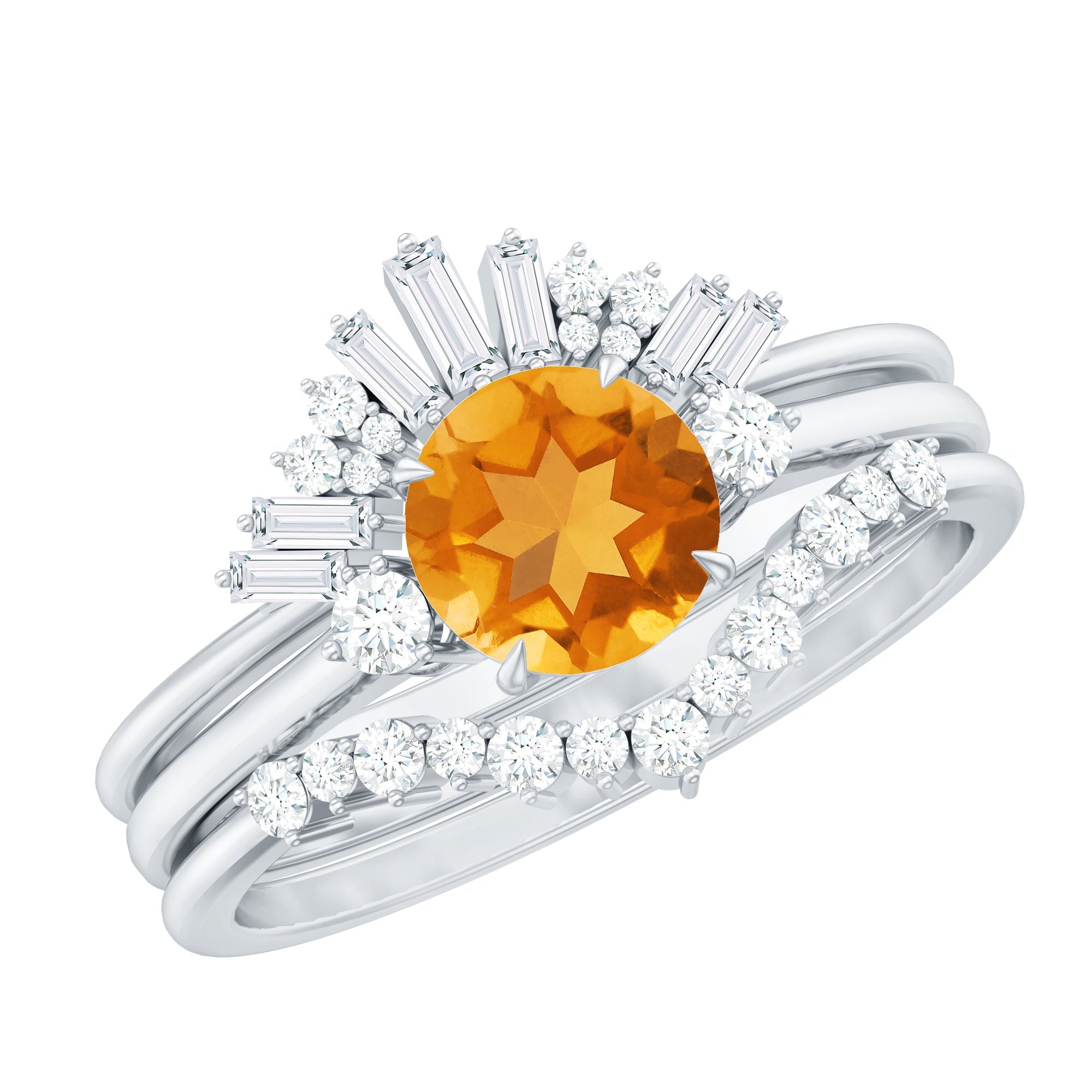 1.2 Carat Designer Citrine Three Piece Wedding Ring Set with Moissanite