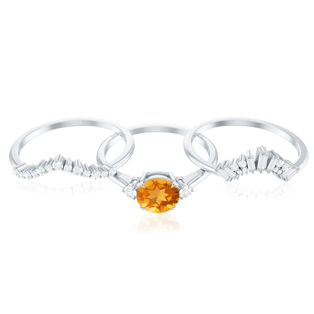 1.2 Carat Designer Citrine Three Piece Wedding Ring Set with Moissanite
