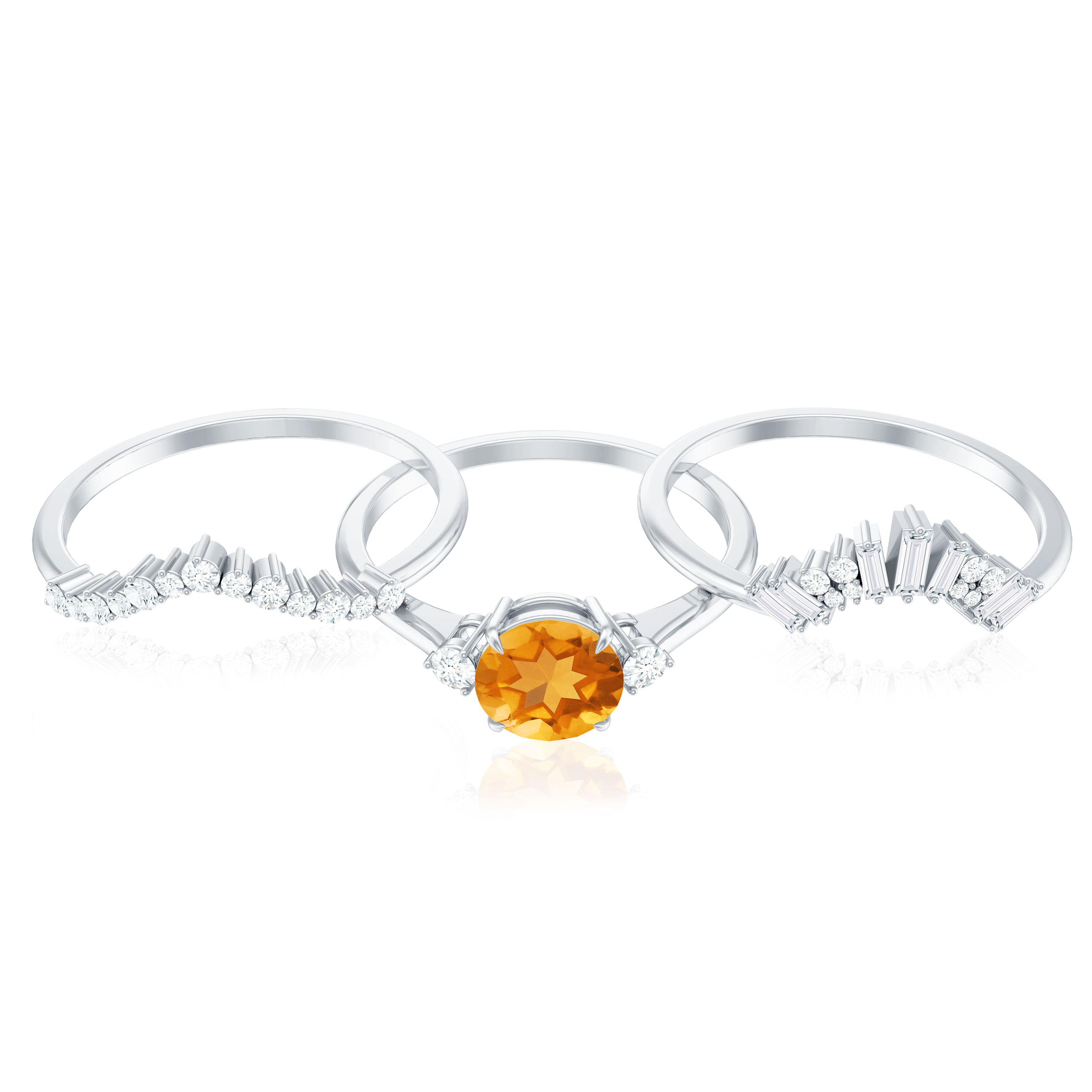 1.2 Carat Designer Citrine Three Piece Wedding Ring Set with Moissanite