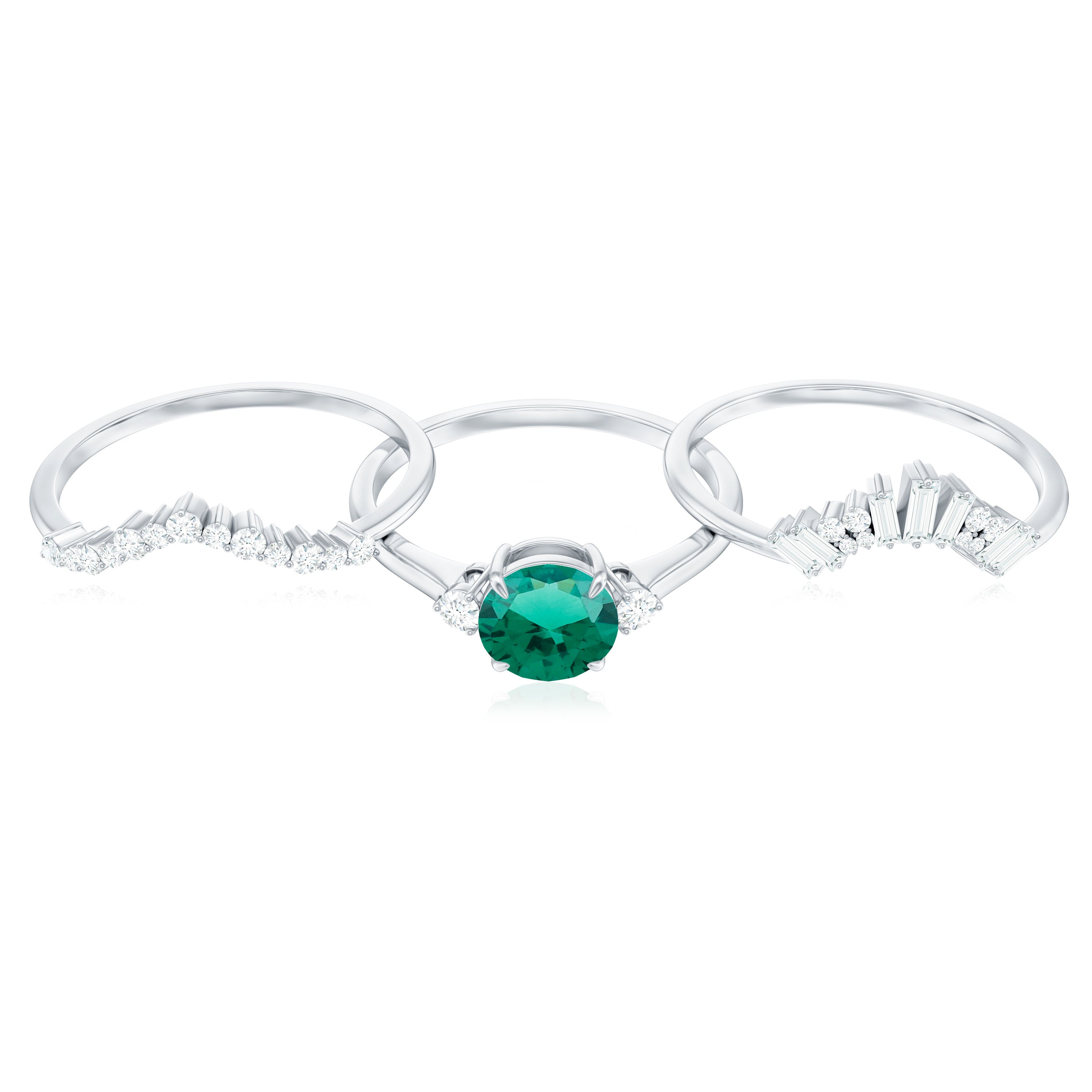 0.8 Carat Vintage Inspired Lab Grown Emerald Diamond Wedding Bridal Ring Set of 3