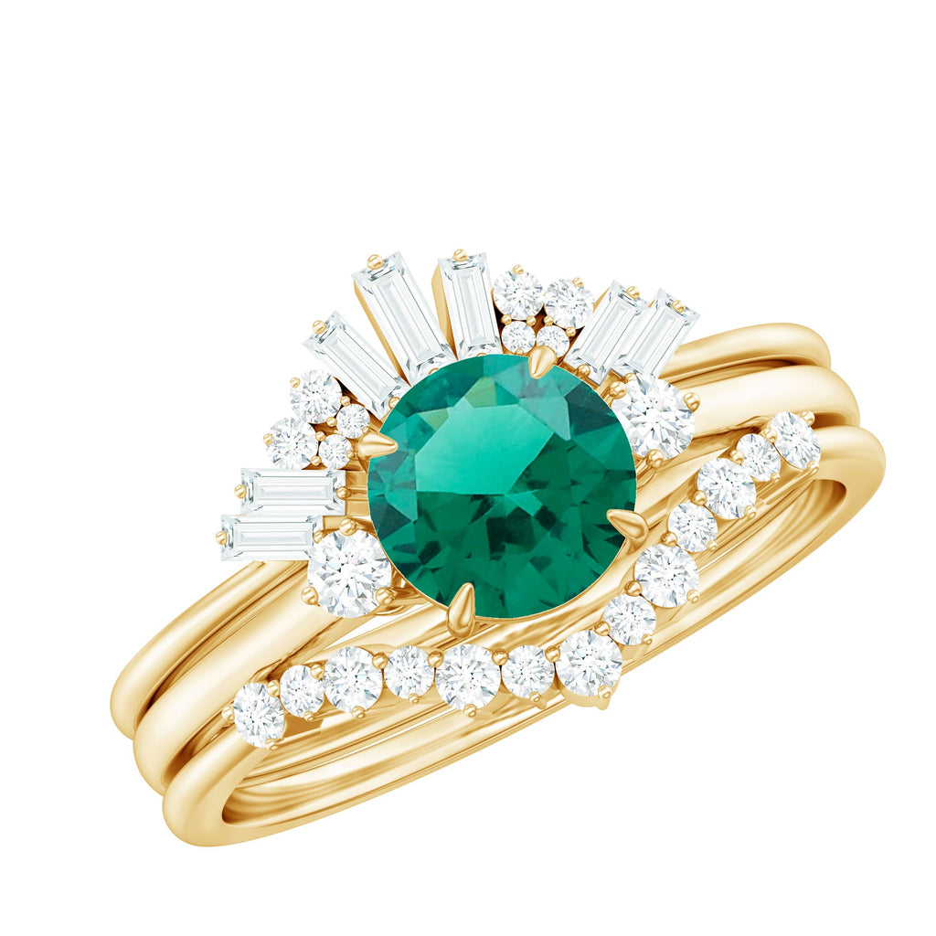 0.8 Carat Vintage Inspired Lab Grown Emerald Diamond Wedding Bridal Ring Set of 3
