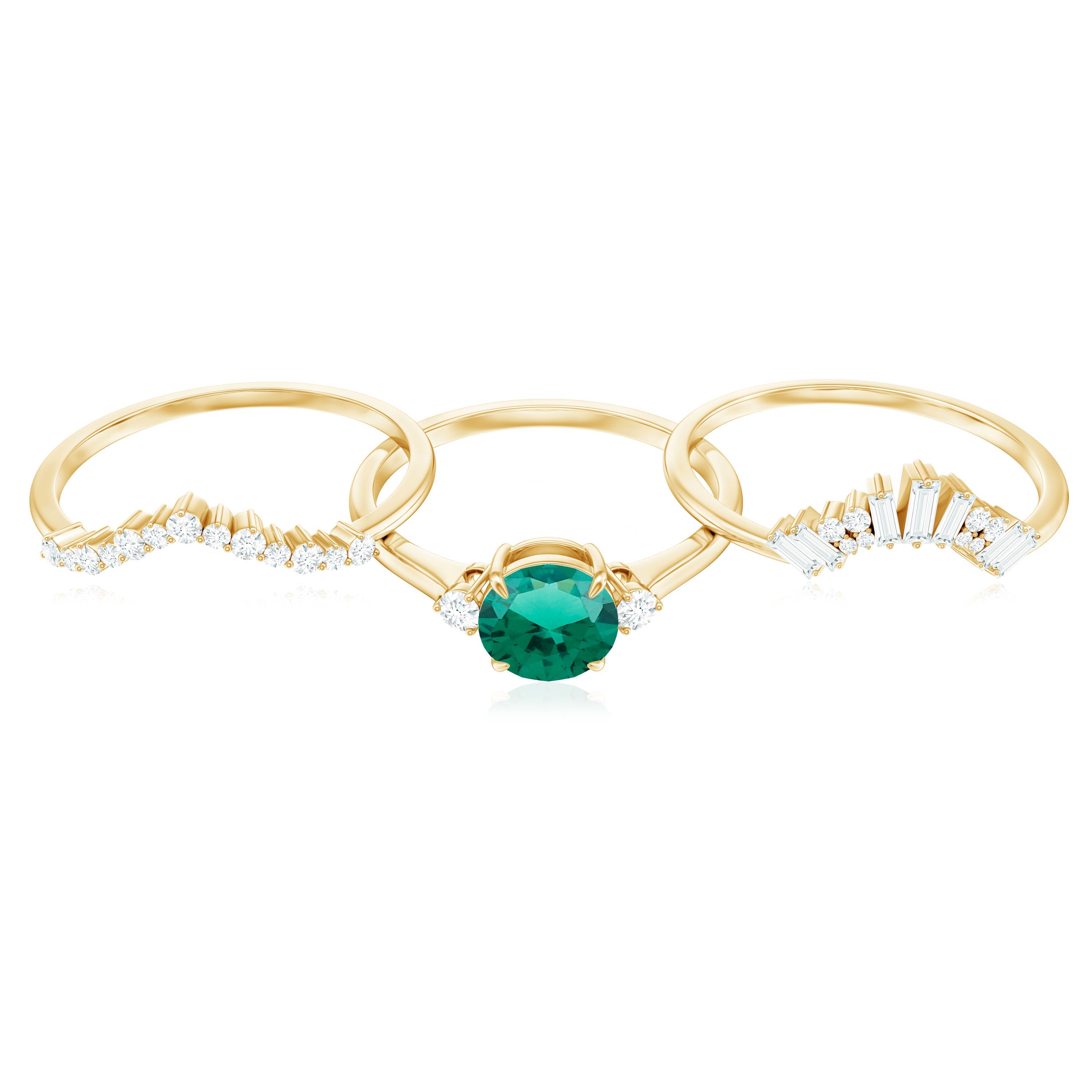 0.8 Carat Vintage Inspired Lab Grown Emerald Diamond Wedding Bridal Ring Set of 3