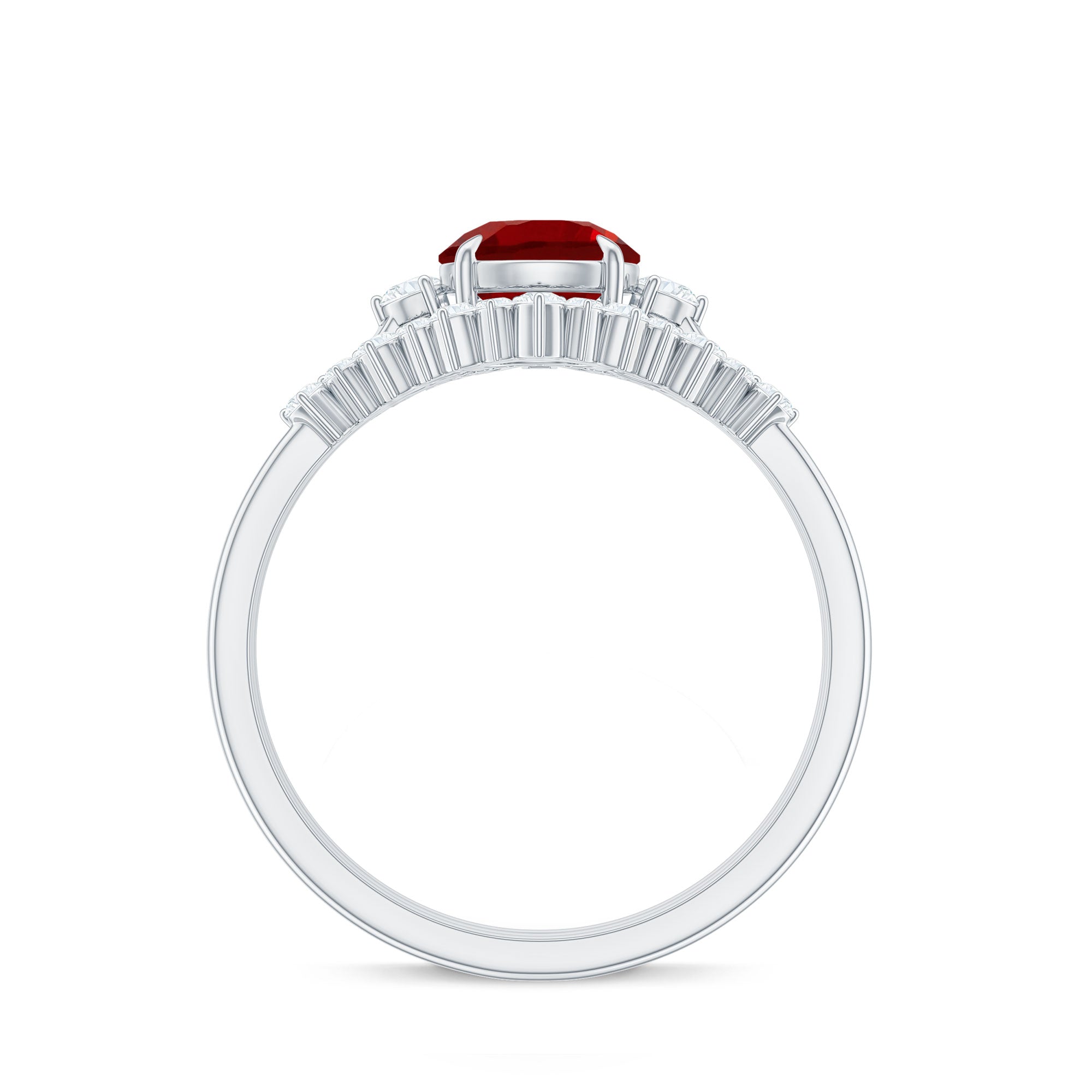 Vintage Inspired Lab Ruby and Diamond Trio Wedding Ring Set