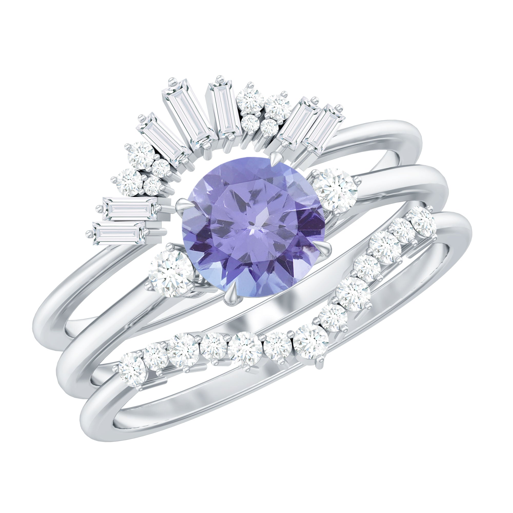 0.5 Carat Vintage Style Tanzanite 3 Piece Bridal Ring Set with Diamond Enhancers