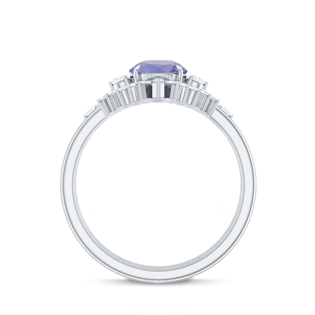0.5 Carat Vintage Style Tanzanite 3 Piece Bridal Ring Set with Diamond Enhancers