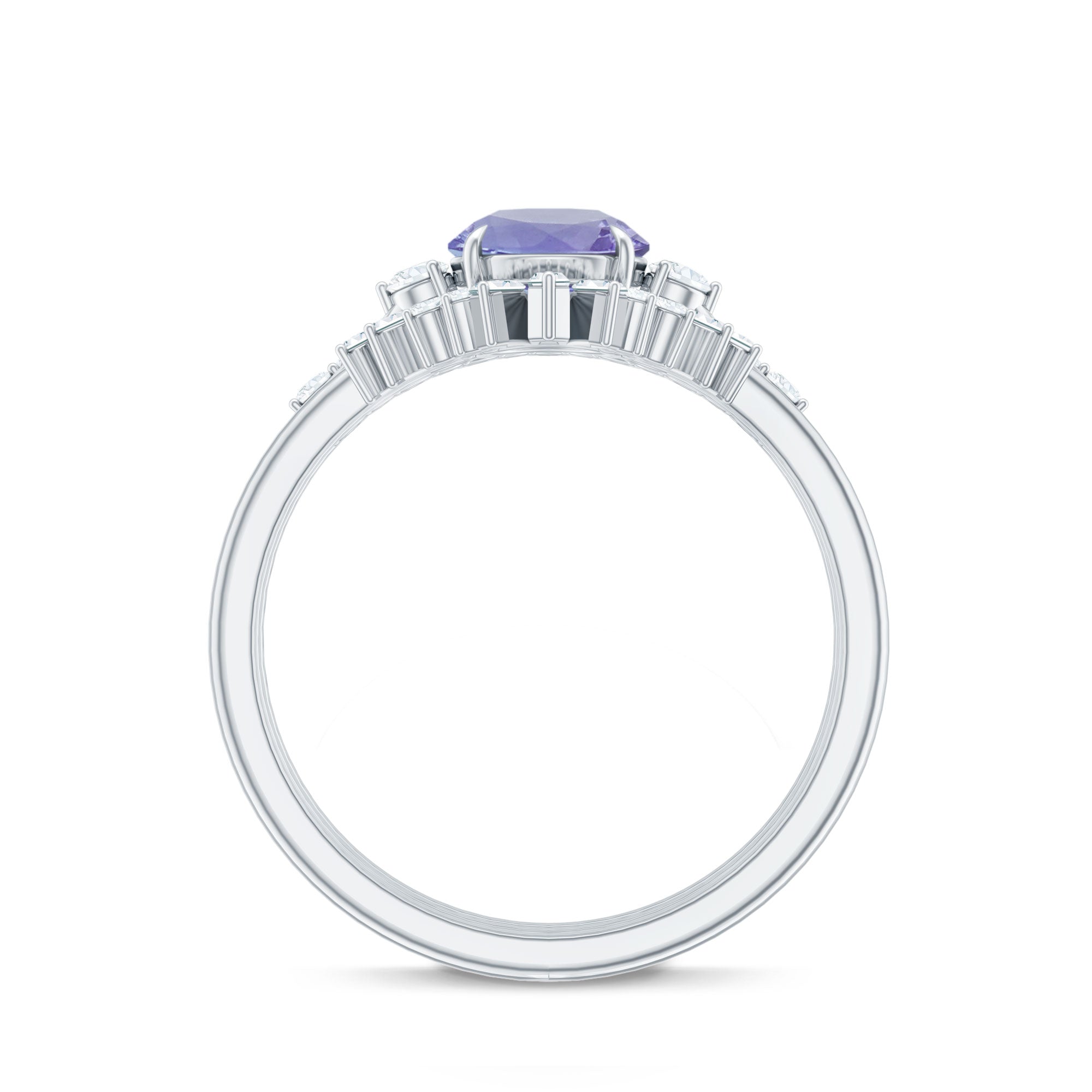 0.5 Carat Vintage Style Tanzanite 3 Piece Bridal Ring Set with Diamond Enhancers