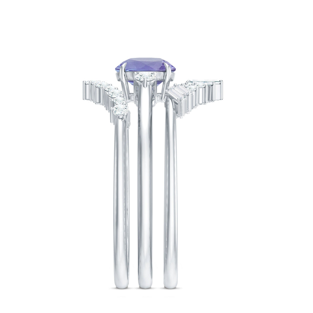 0.5 Carat Vintage Style Tanzanite 3 Piece Bridal Ring Set with Diamond Enhancers