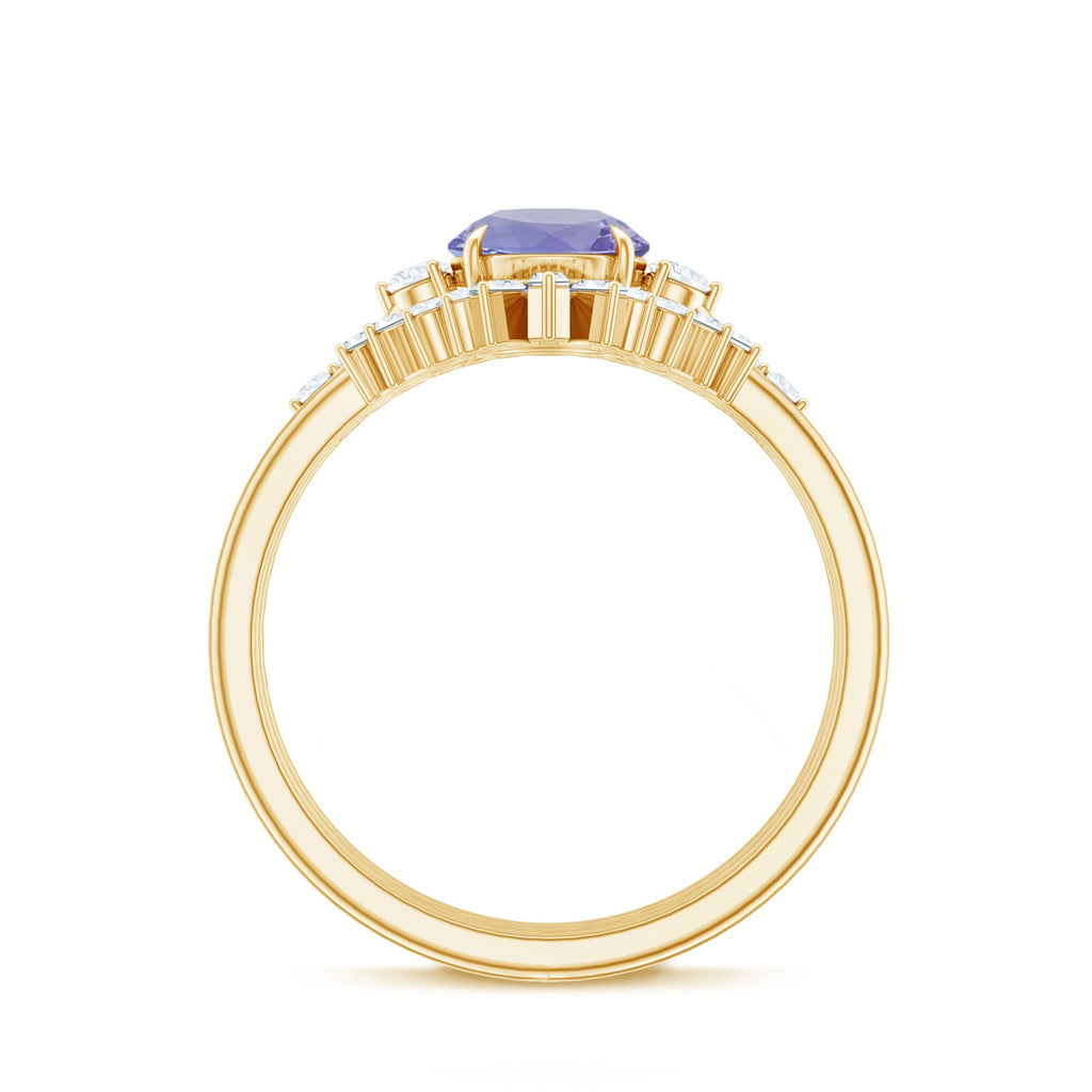 0.5 Carat Vintage Style Tanzanite 3 Piece Bridal Ring Set with Diamond Enhancers