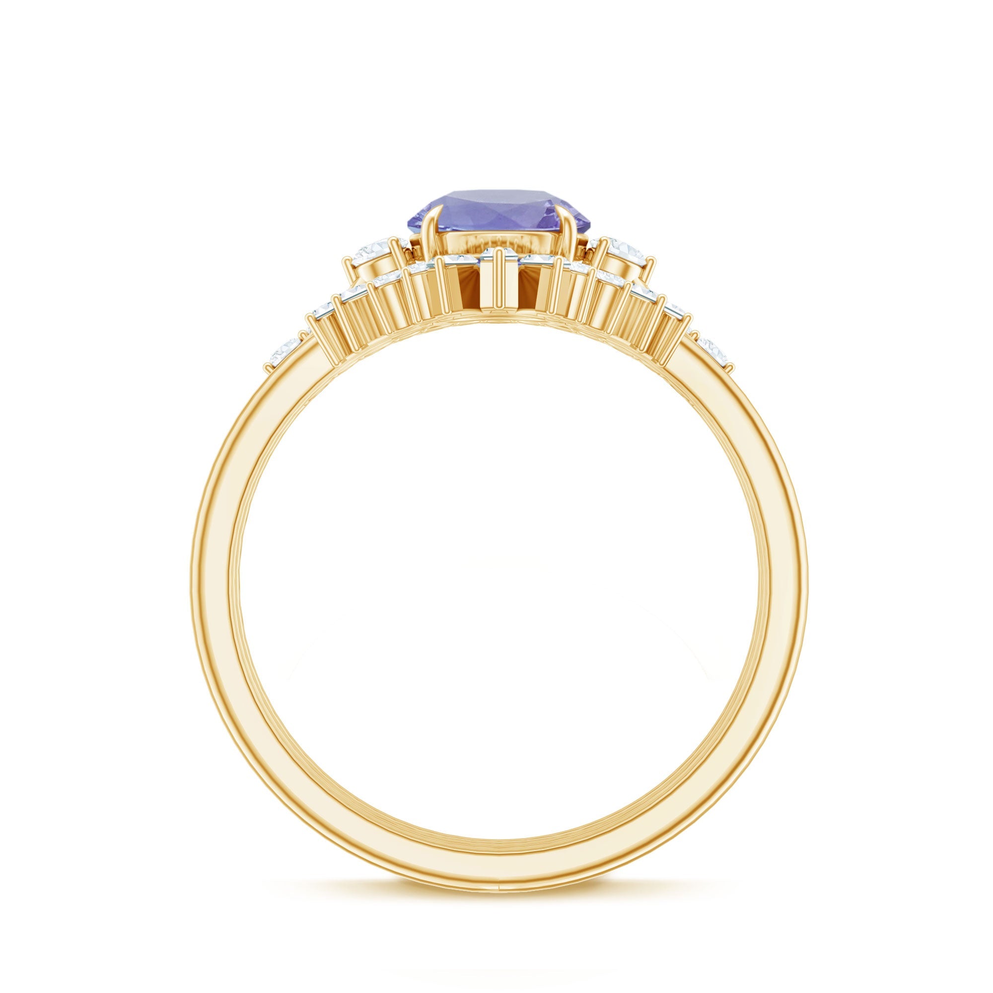 0.5 Carat Vintage Style Tanzanite 3 Piece Bridal Ring Set with Diamond Enhancers