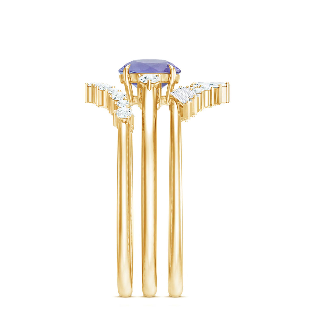 0.5 Carat Vintage Style Tanzanite 3 Piece Bridal Ring Set with Diamond Enhancers