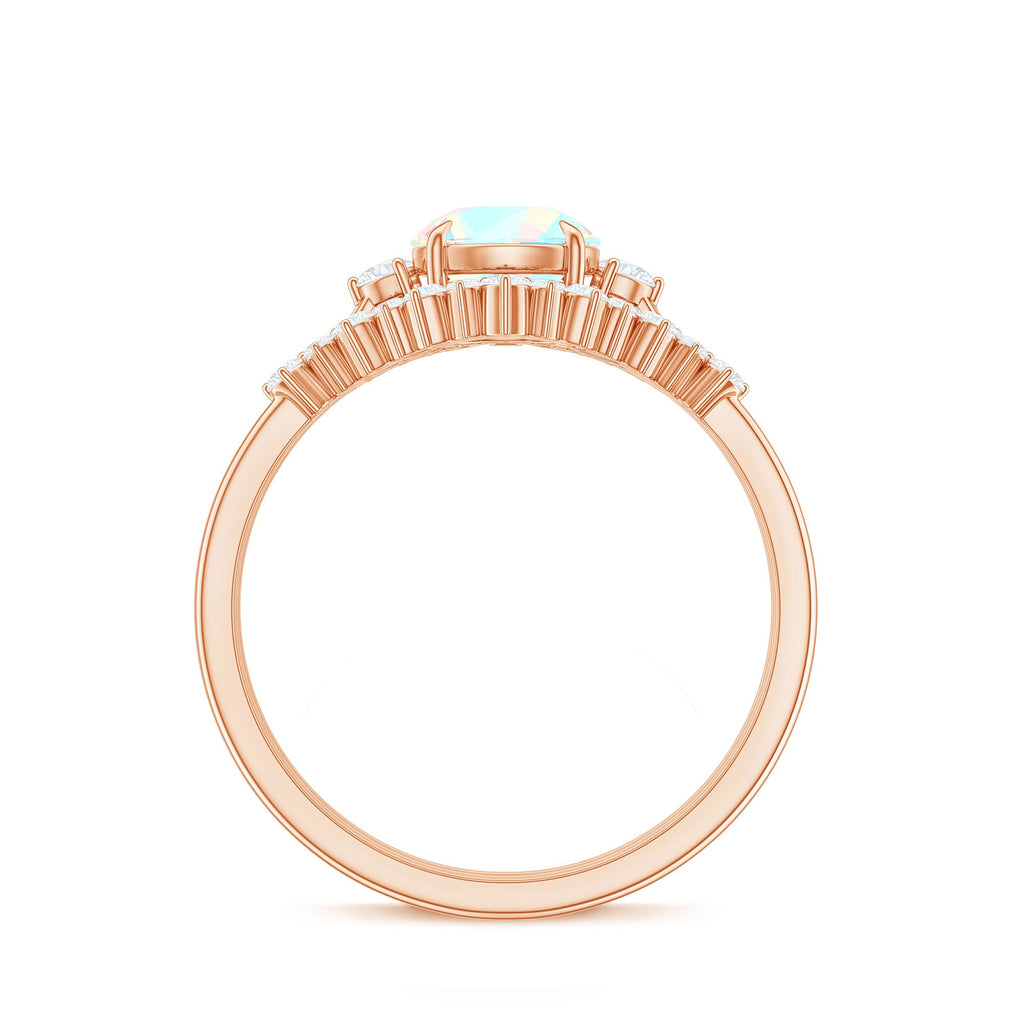 0.8 Carat Natural Ethiopian Rainbow Opal Diamond Wedding Bridal Ring Set of 3
