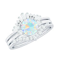 0.8 Carat Natural Ethiopian Rainbow Opal Diamond Wedding Bridal Ring Set of 3