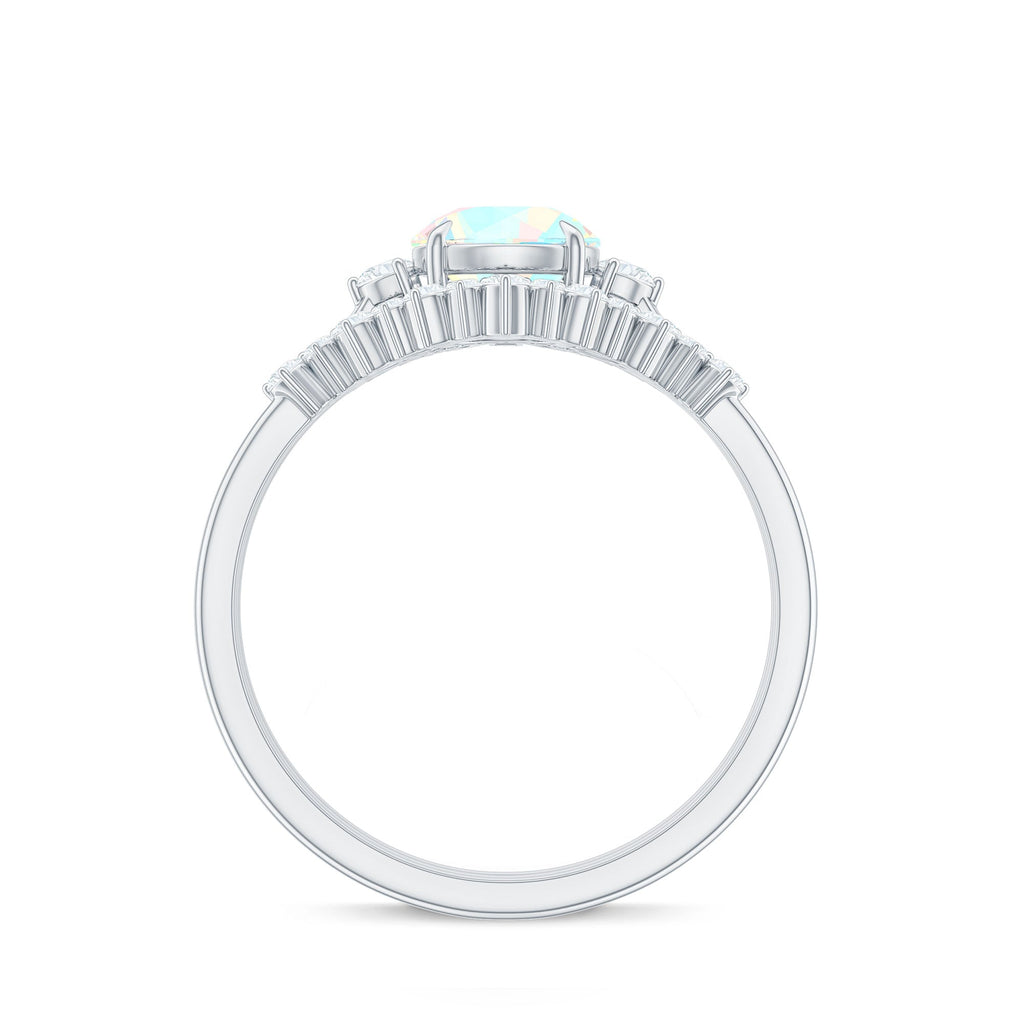0.8 Carat Natural Ethiopian Rainbow Opal Diamond Wedding Bridal Ring Set of 3