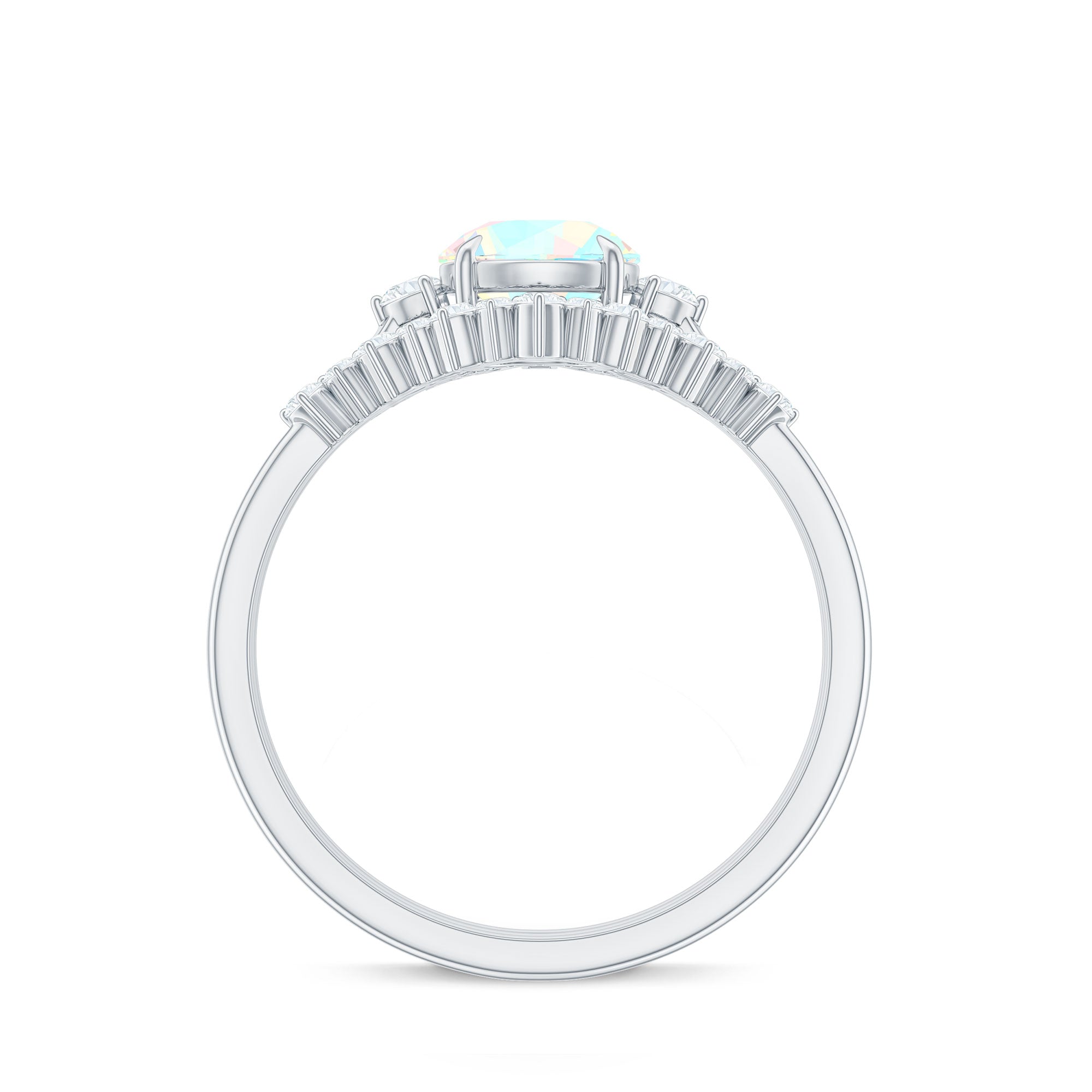 0.8 Carat Natural Ethiopian Rainbow Opal Diamond Wedding Bridal Ring Set of 3